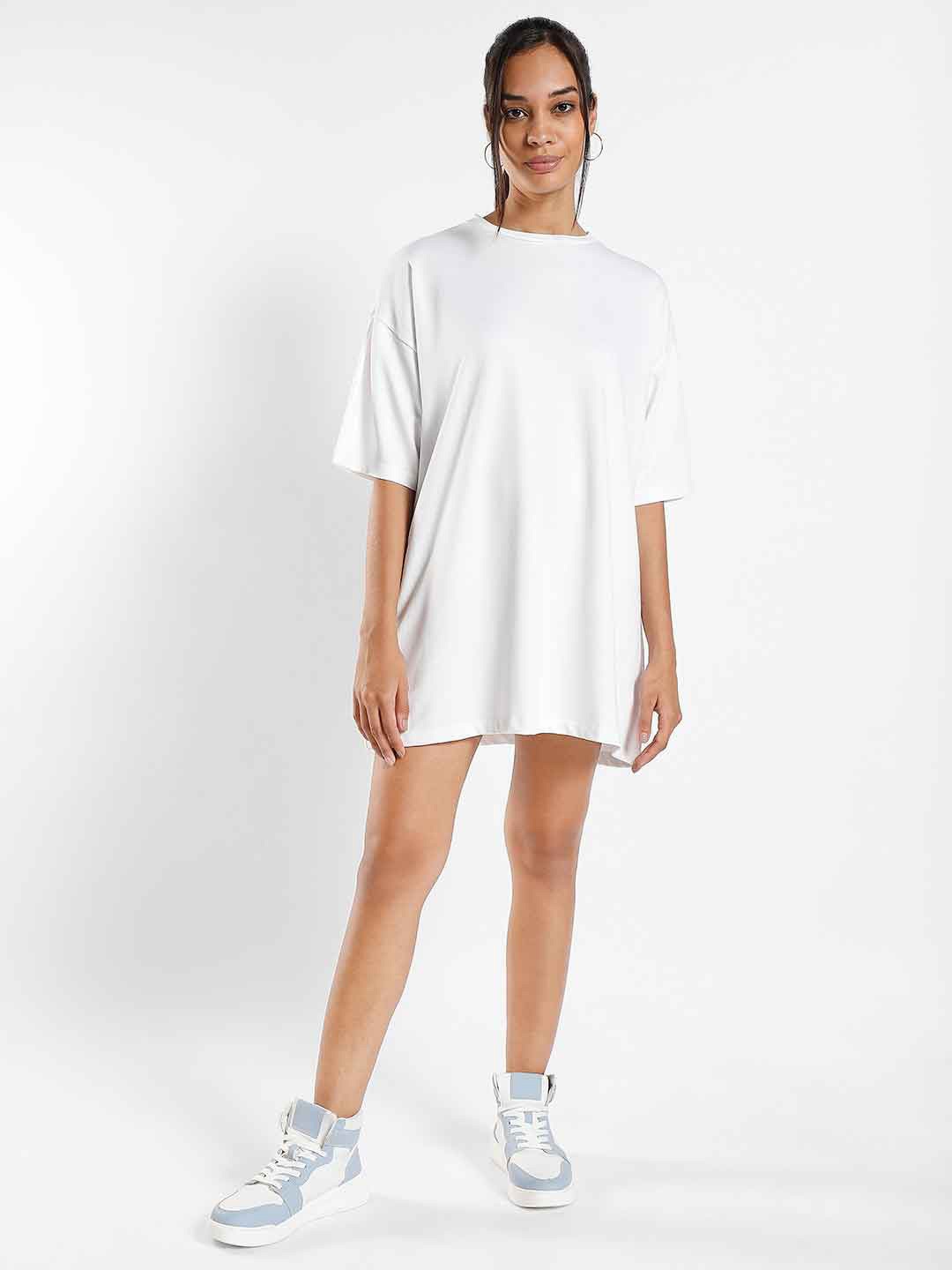 

NOBERO Drop-Shoulder Sleeves T-shirt Mini Dress, White