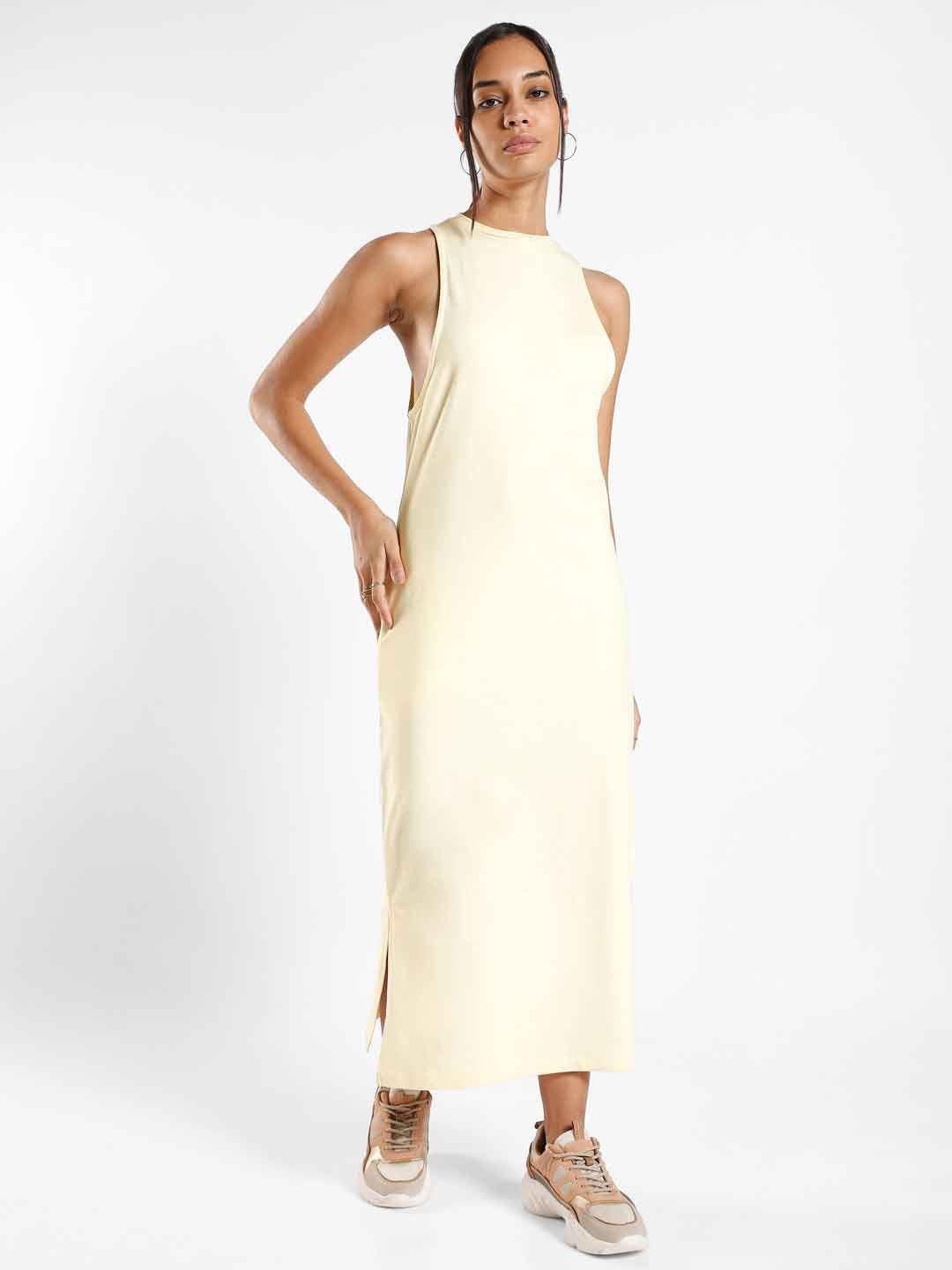 

NOBERO High Neck Sleeveless Maxi Dress, Tan