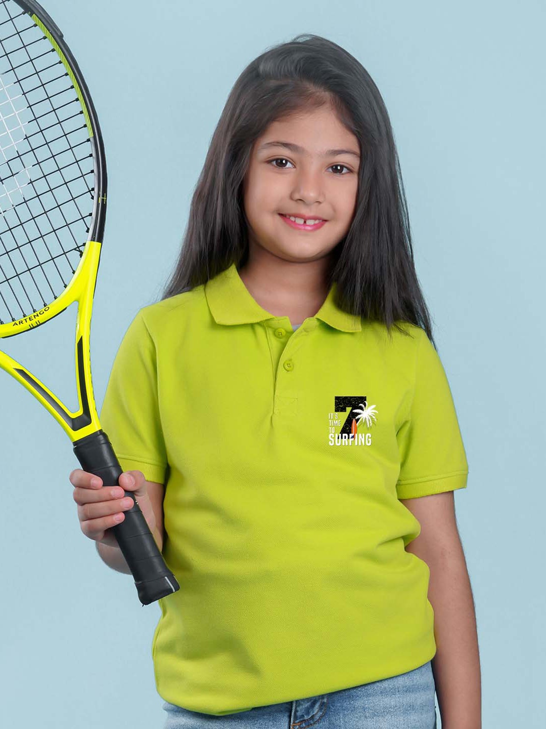 

NUSYL Girls Typography Printed Polo Collar Sports T-shirt, Green