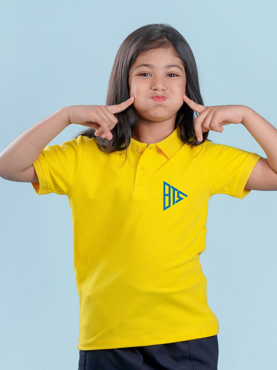 

NUSYL Girls BTS Printed Polo Collar Regular Fit T-shirt, Yellow