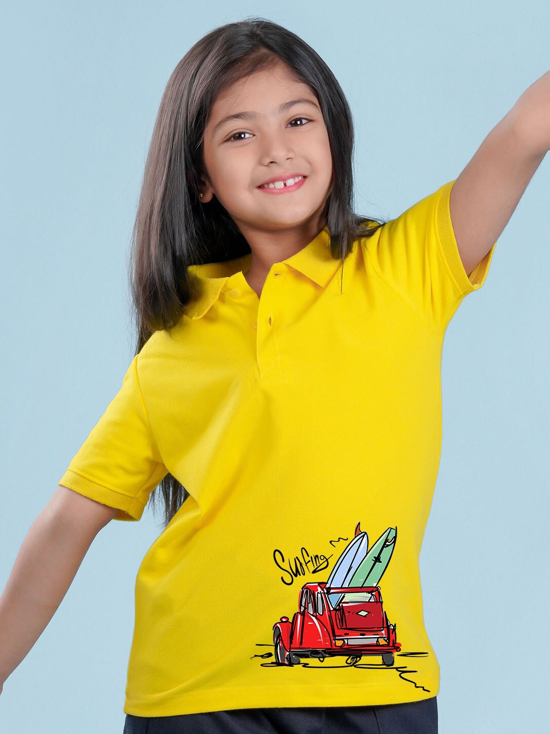 

NUSYL Girls Graphic Printed Polo Collar T-Shirt, Yellow