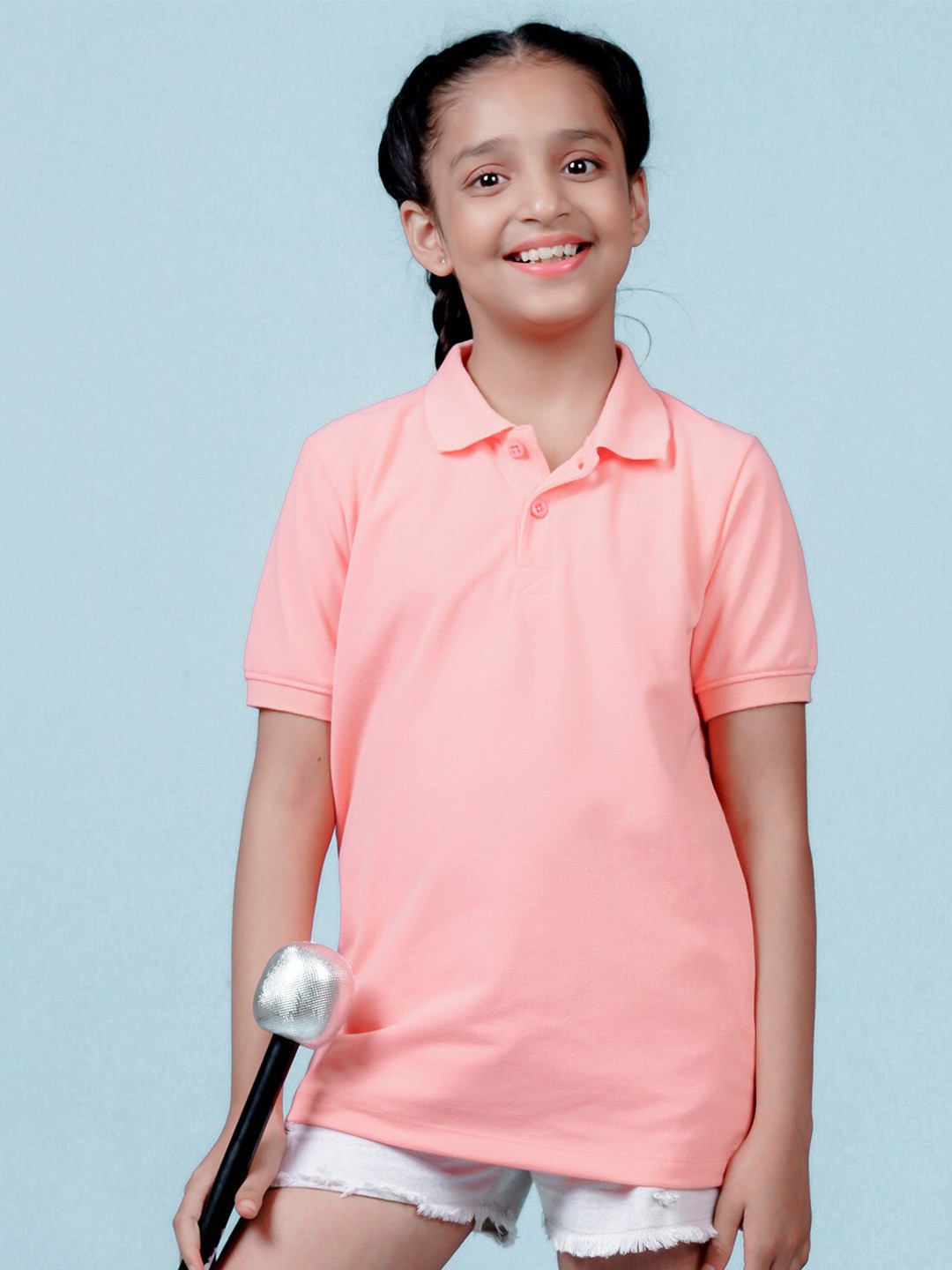 

NUSYL Girls Printed Polo Collar T-shirt, Peach