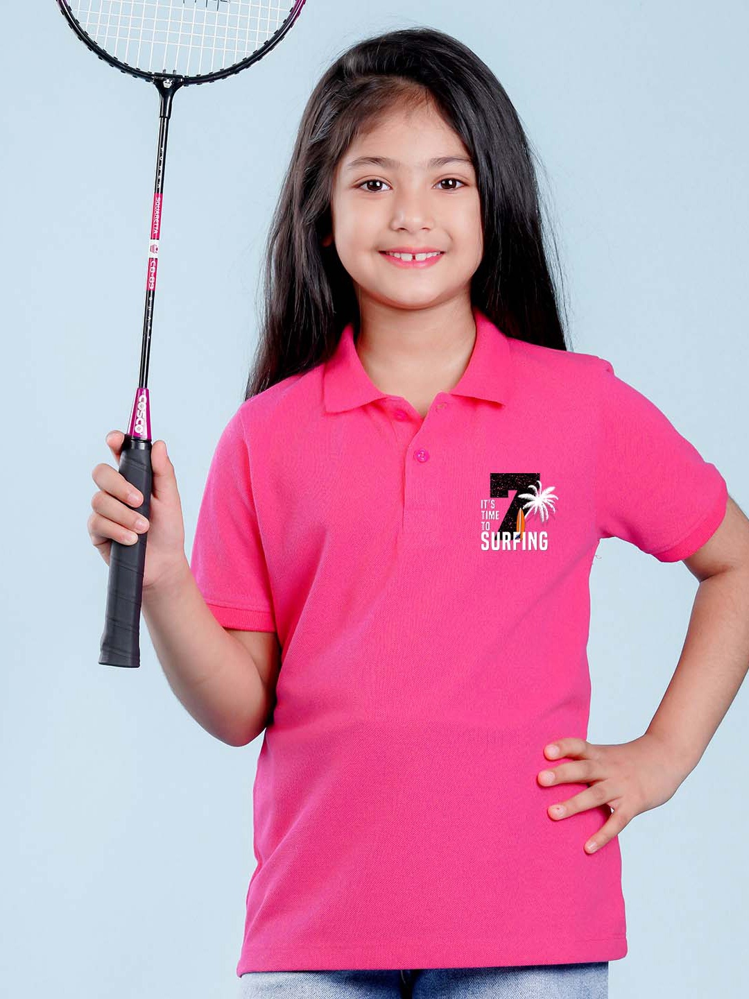 

NUSYL Girls Printed Polo Collar T-shirt, Pink