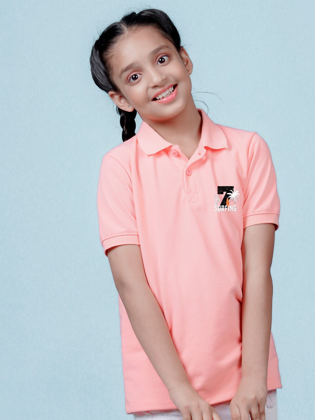 

NUSYL Girls Polo Collar T-shirt, Peach