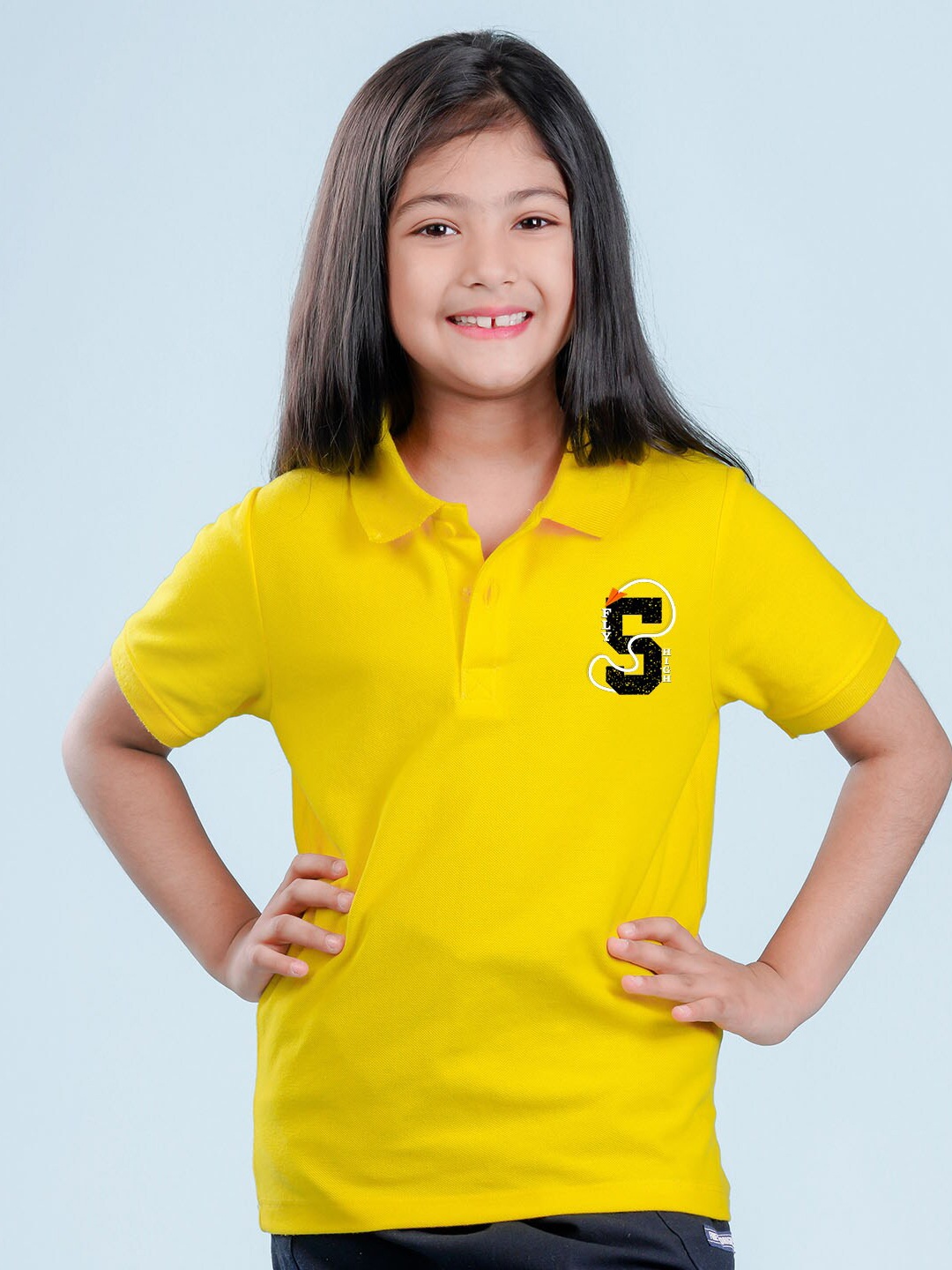 

NUSYL Girls Typography Printed Polo Collar T-shirt, Yellow