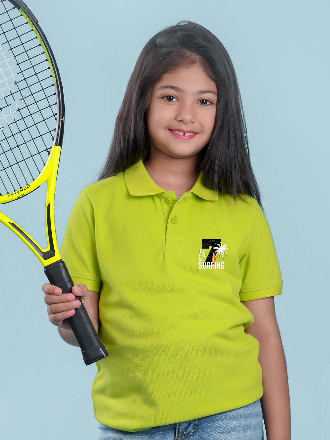 

NUSYL Girls Typography Printed Polo Collar T-shirt, Green