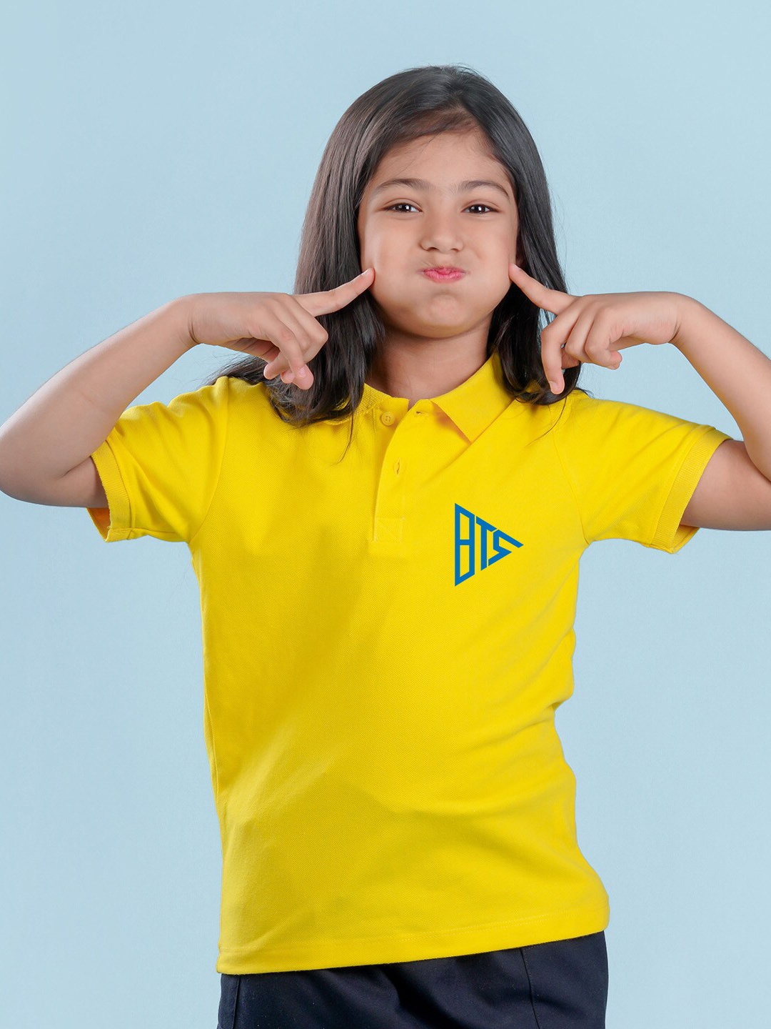 

NUSYL Girls BTS Printed Polo Collar T-shirt, Yellow