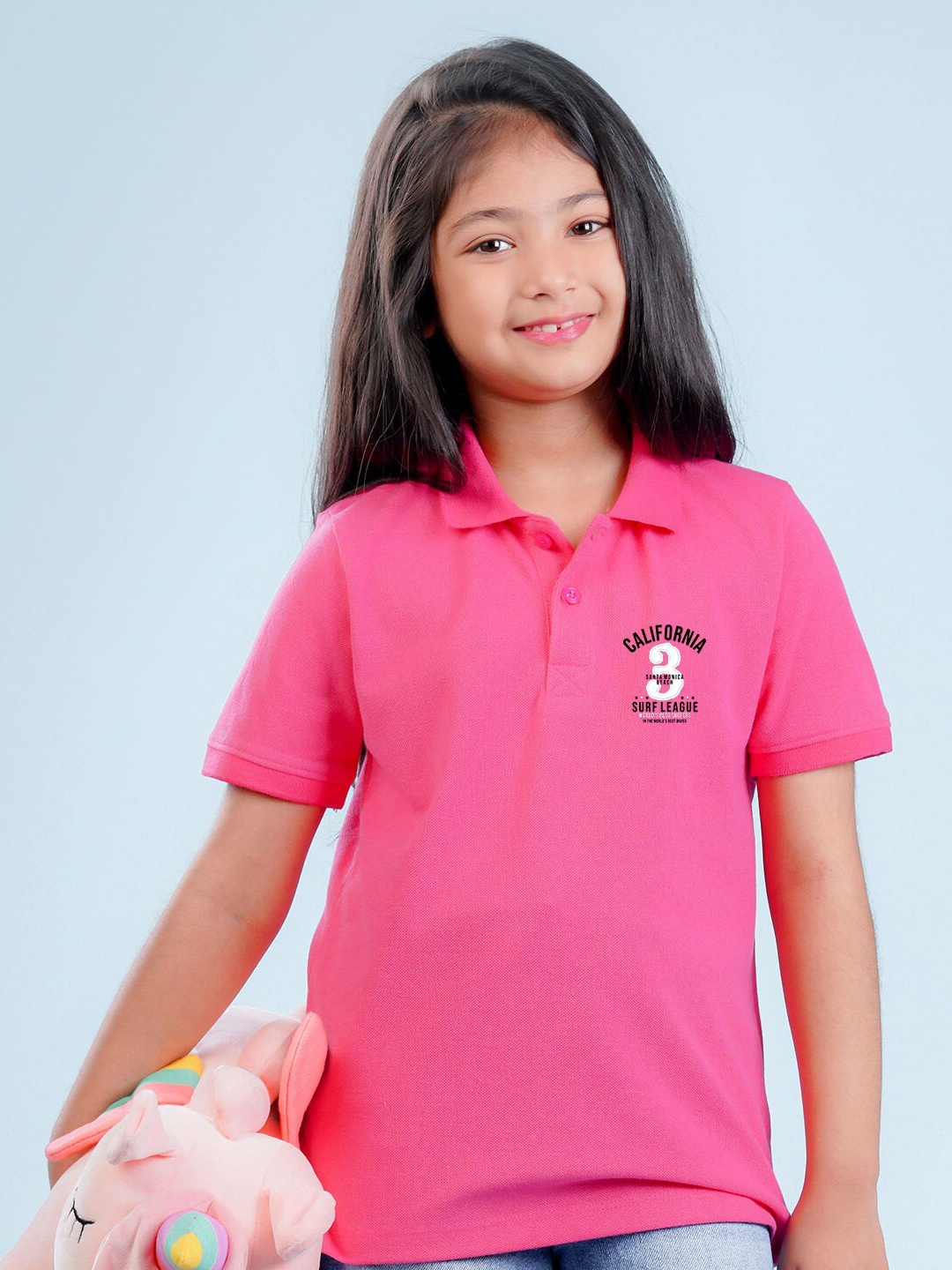

NUSYL Girls Polo Collar Cotton T-shirt, Pink