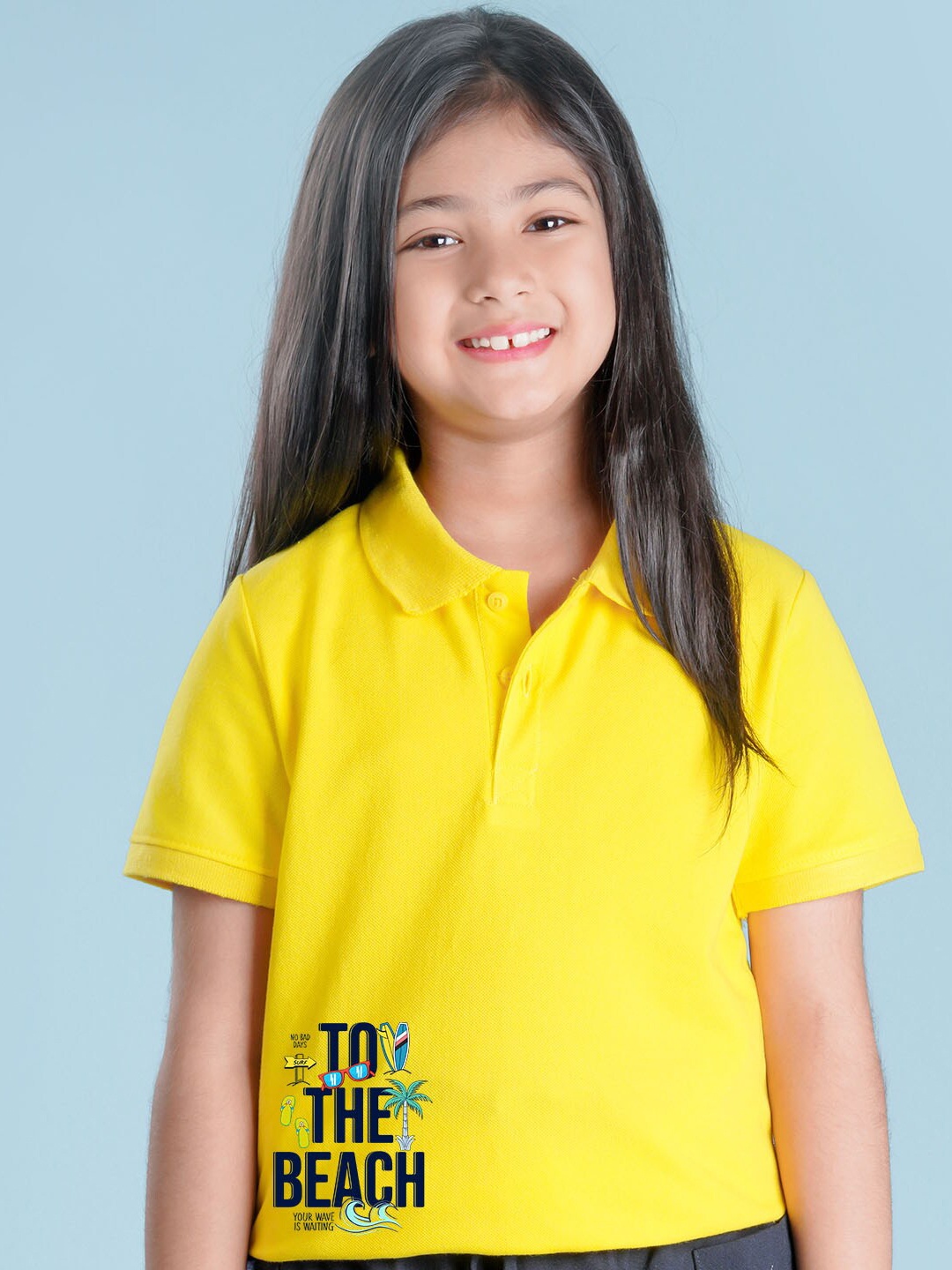 

NUSYL Girls Polo Collar Typography Printed Cotton T-shirt, Yellow