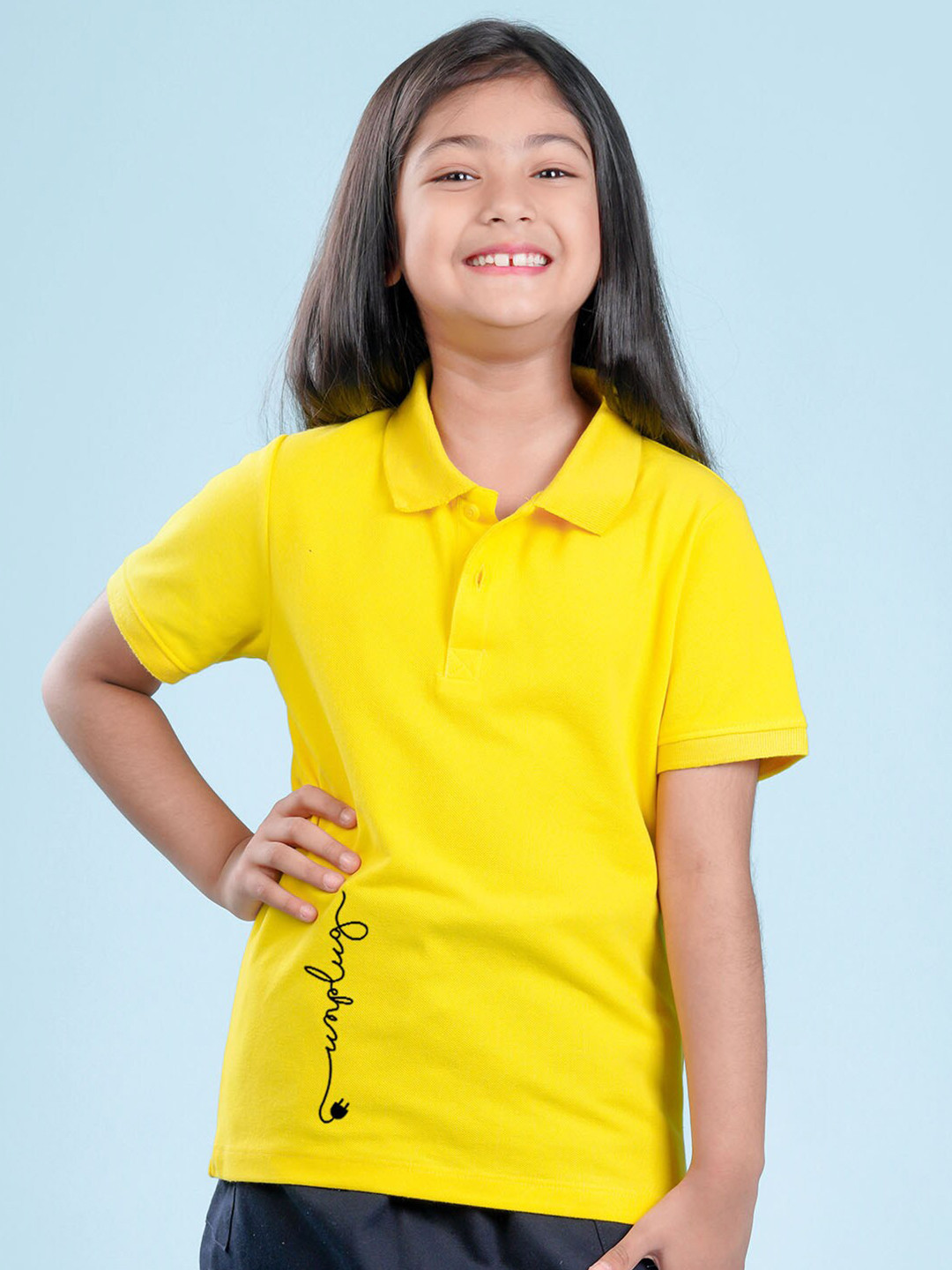 

NUSYL Girls Printed Polo Collar T-shirt, Yellow