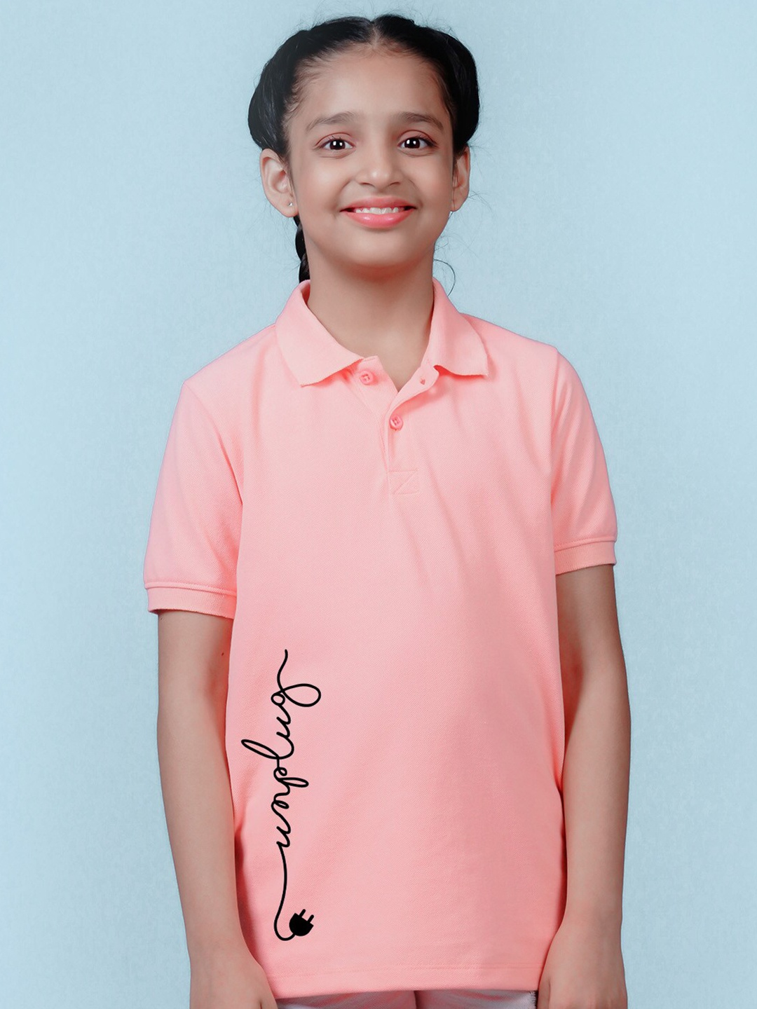 

NUSYL Girls Printed Polo Collar T-shirt, Peach