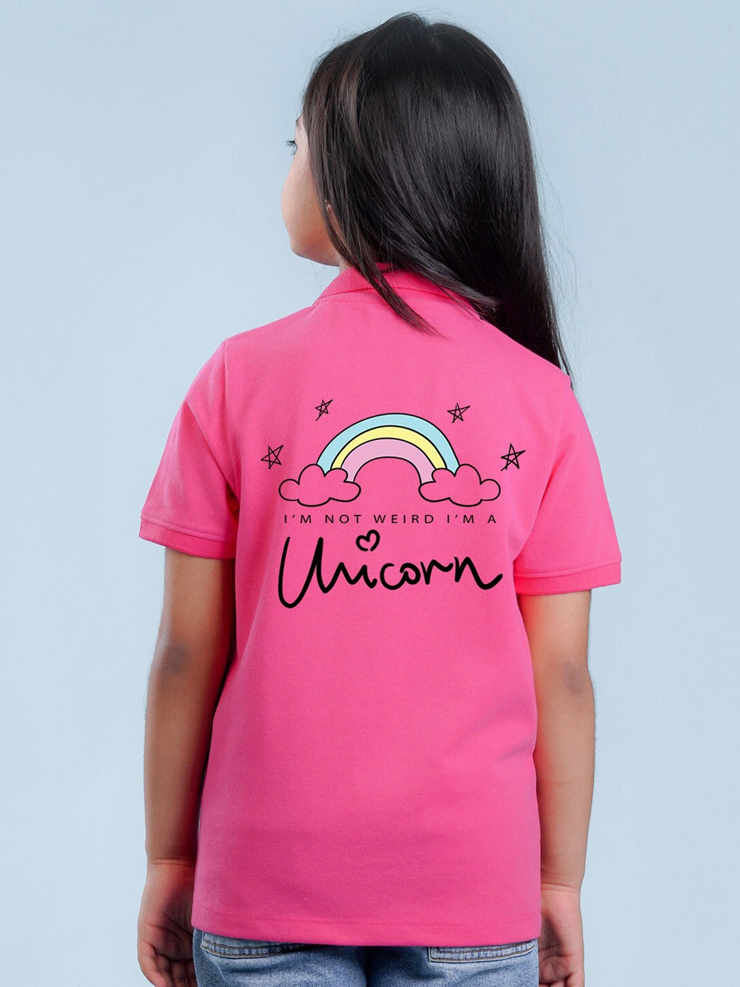 

NUSYL Girls Graphic Printed Polo Collar T-Shirt, Pink