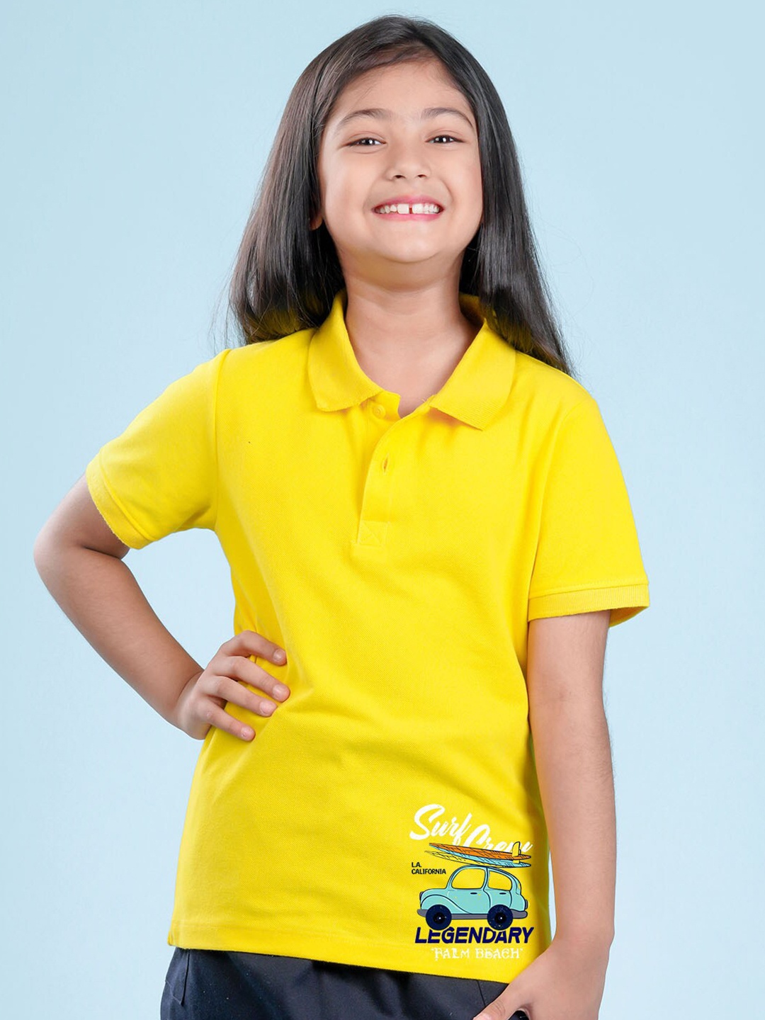 

NUSYL Girls Graphic Printed Polo Collar T-Shirt, Yellow