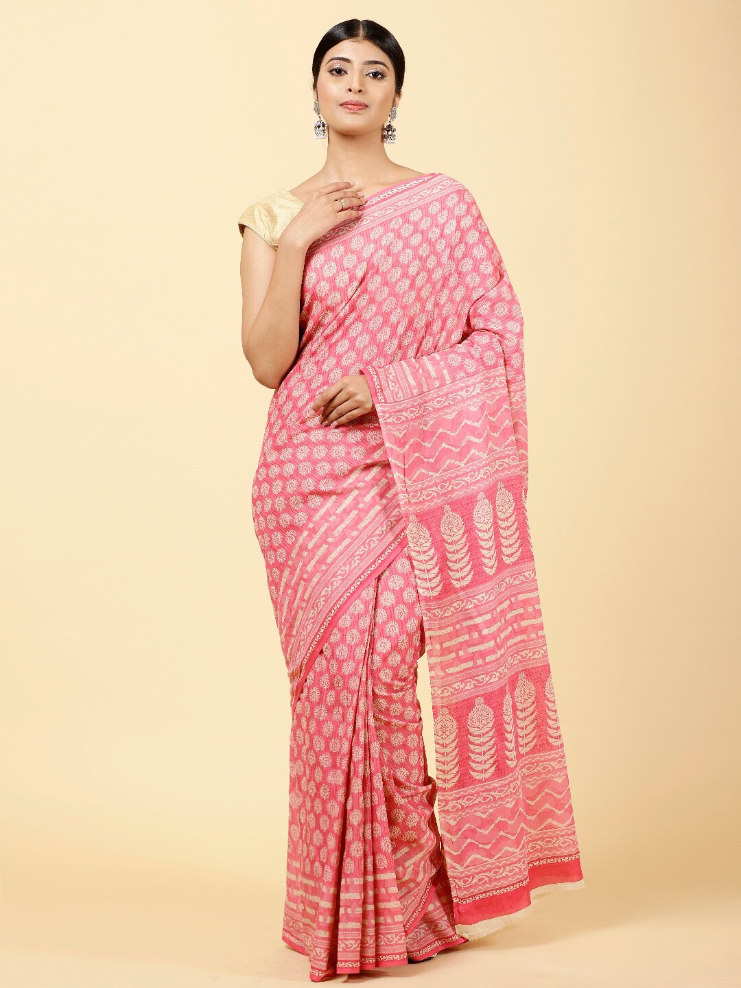 

Meena Bazaar Floral Printed Art Silk Saree, Pink