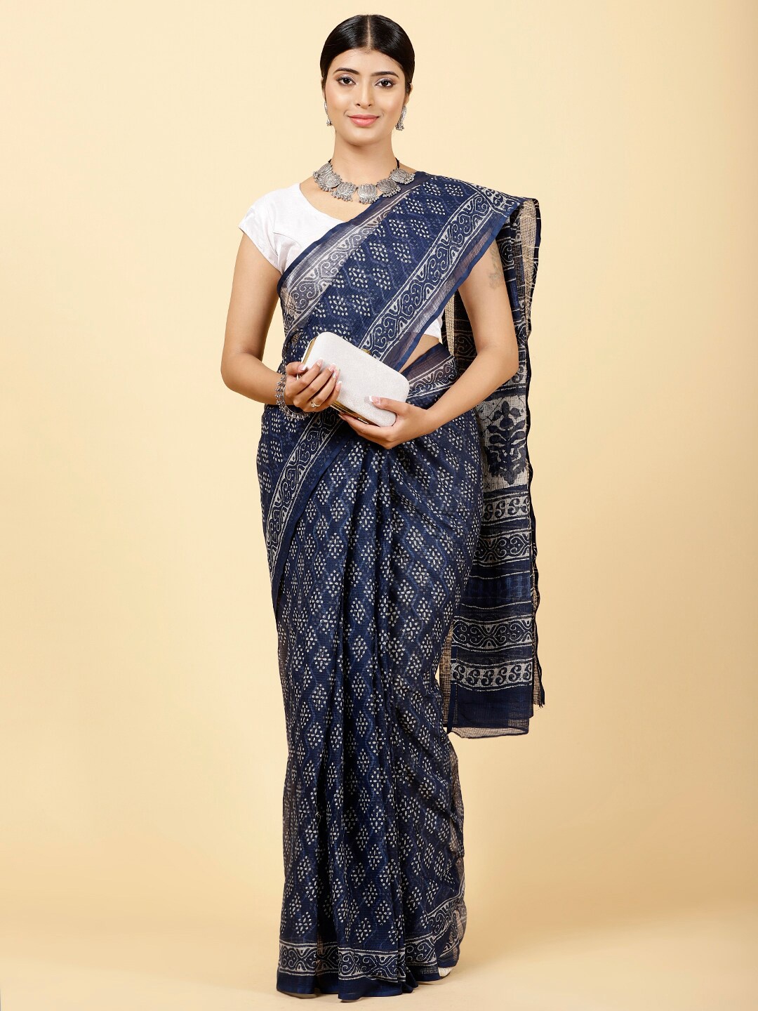 

Meena Bazaar Floral Printed Art Silk Saree, Blue