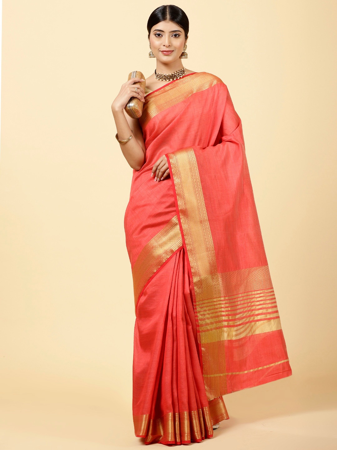 

Meena Bazaar Art Silk Saree, Red