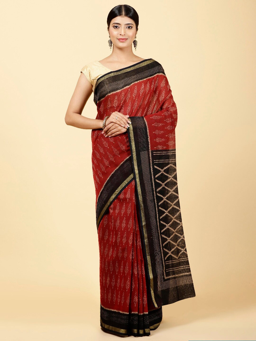 

Meena Bazaar Ethnic Motifs Printed Art Silk Saree, Maroon