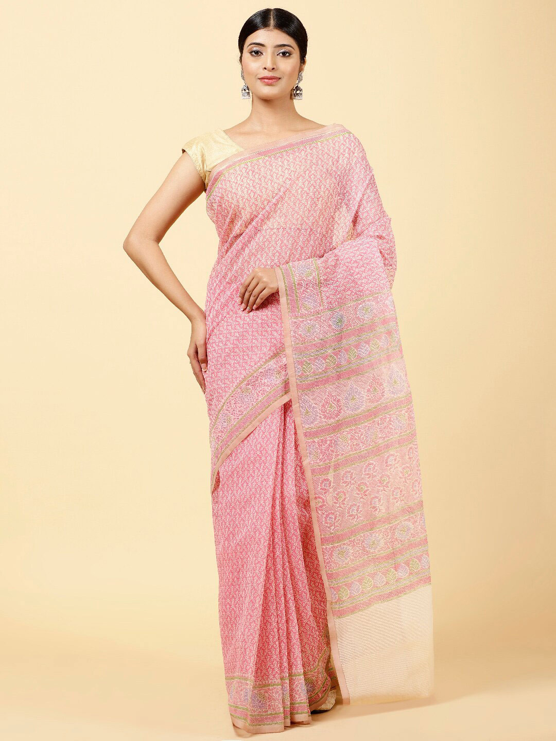 

Meena Bazaar Ethnic Motifs Printed Art Silk Saree, Pink
