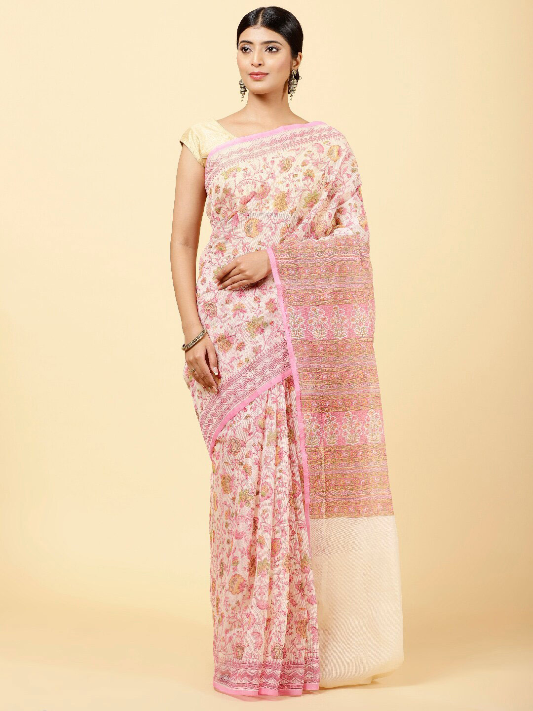 

Meena Bazaar Floral Printed Art Silk Saree, Pink