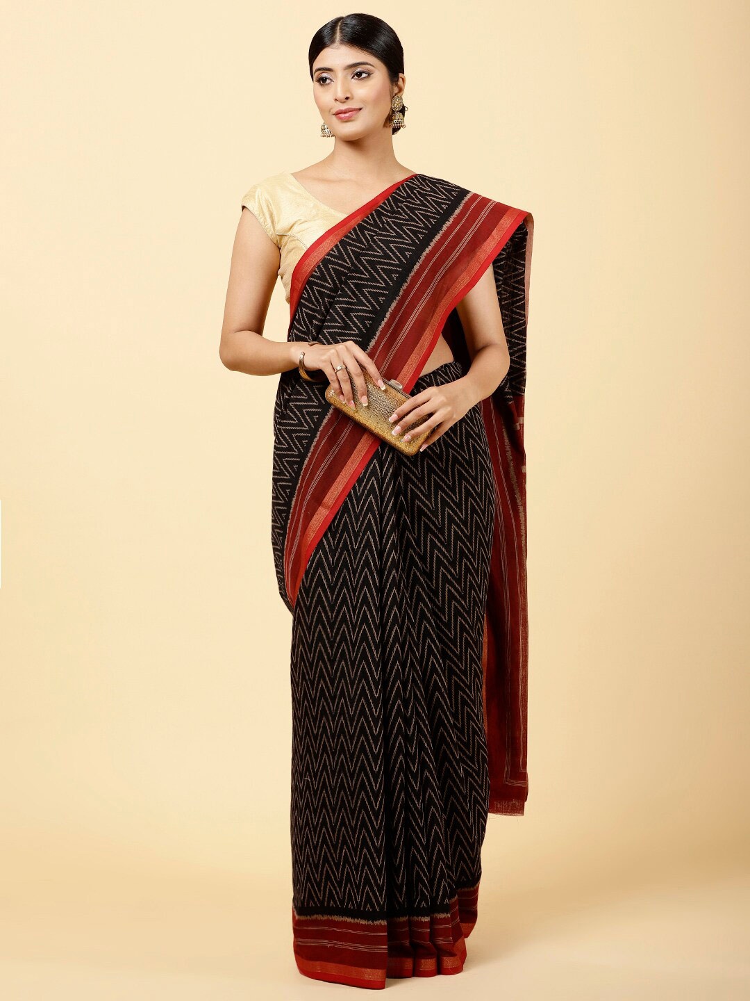 

Meena Bazaar Geometric Printed Art Silk Saree, Black