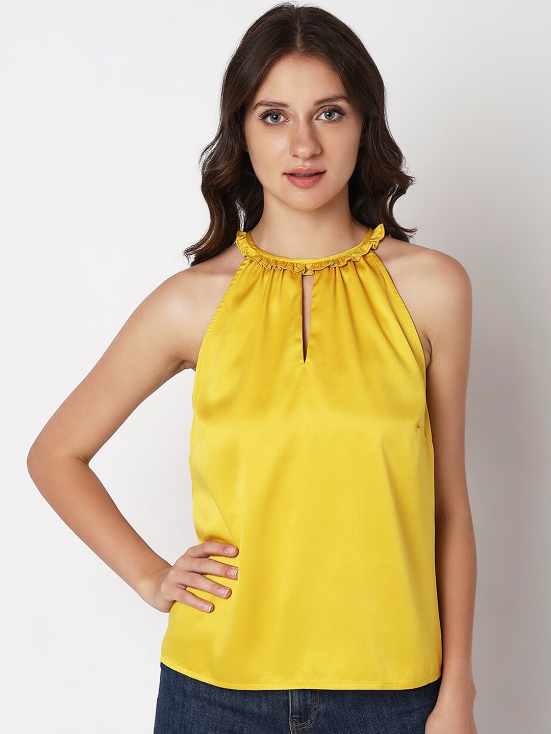 

Vero Moda Halter Neck Sleeveless Gathered or Pleated Top, Yellow