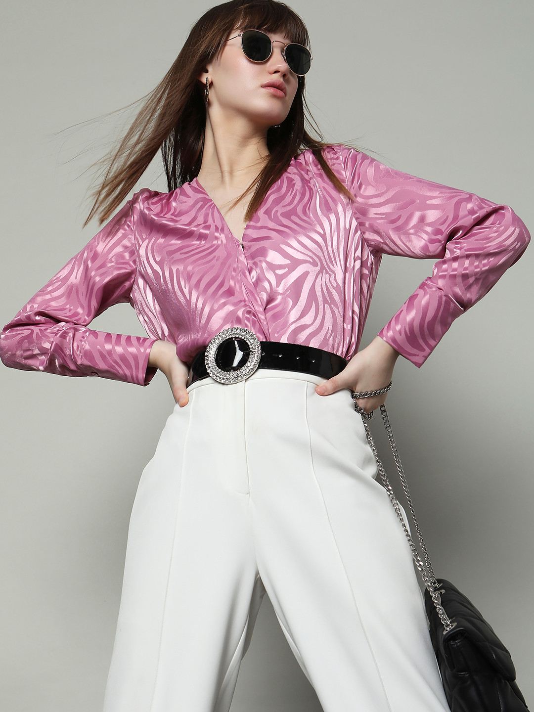 

Vero Moda Abstract Printed Wrap Top, Pink