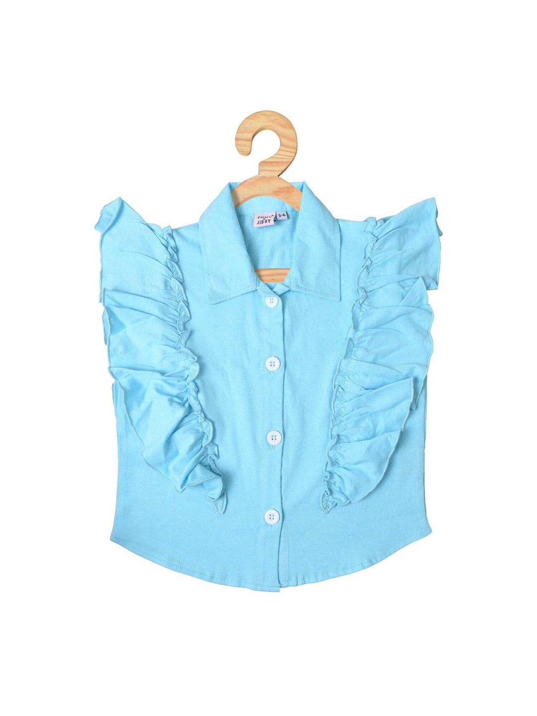 

POMY & JINNY Girls Flutter Sleeves Shirt Style Cotton Top, Turquoise blue