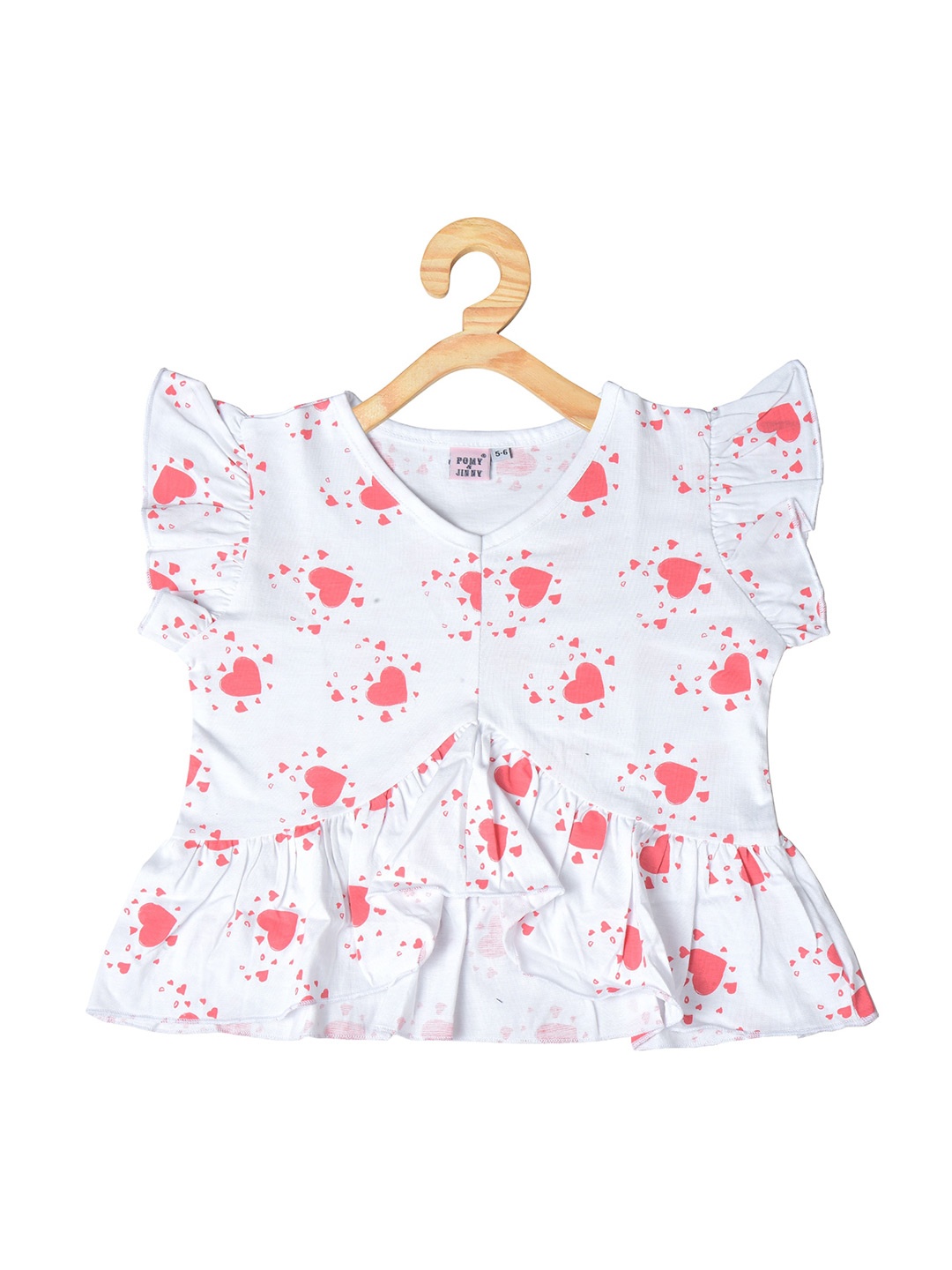 

POMY & JINNY Girls Heart Printed Cotton Peplum Top, White