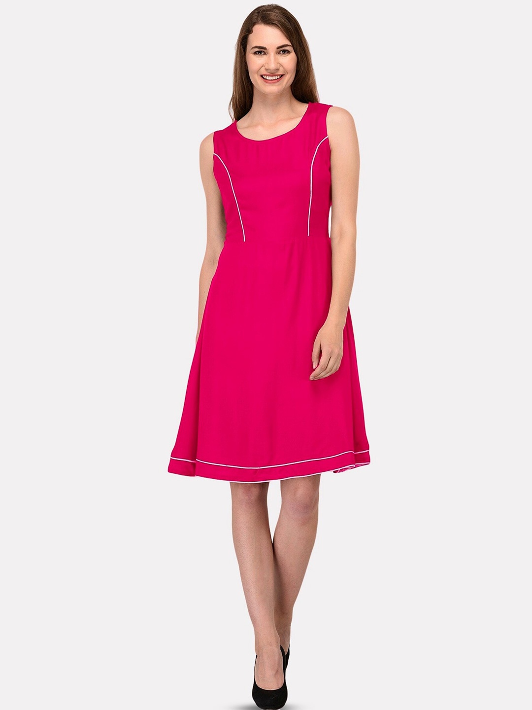 

PATRORNA Round Neck Sleeveless A-Line Dress, Pink