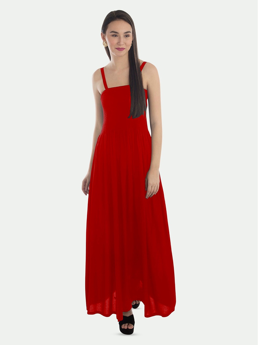

PATRORNA Shoulder Straps Cotton Maxi Dress, Maroon