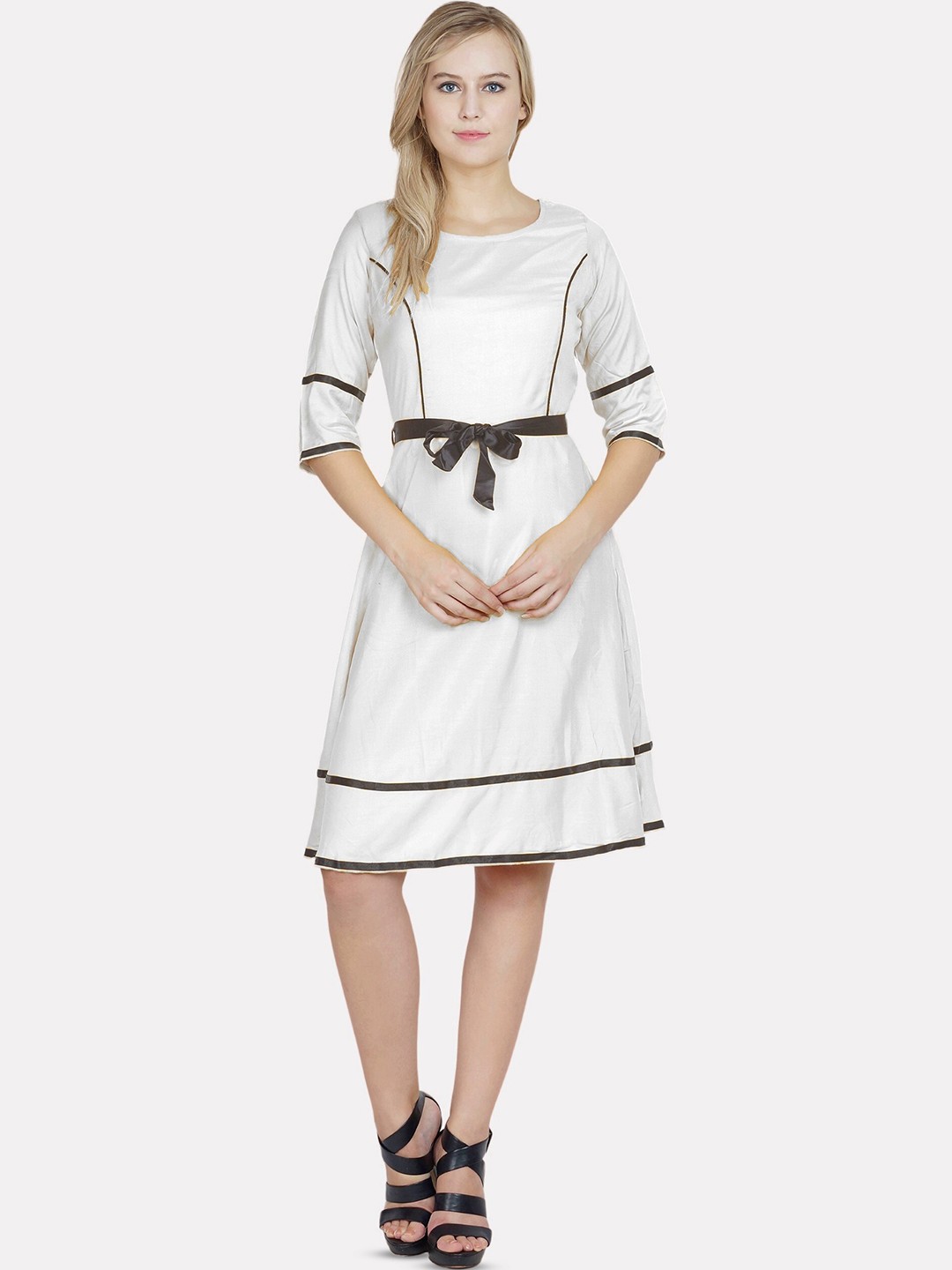 

PATRORNA Tie-Up Cotton Fit & Flare Dress, White