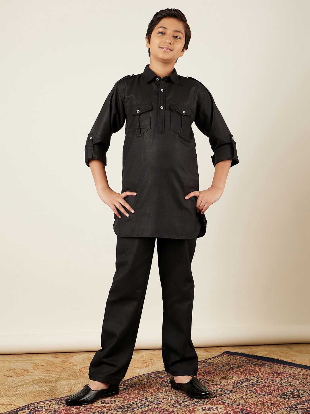 

Aj DEZInES Boys Pathani Regular Kurta with Pyjamas, Black