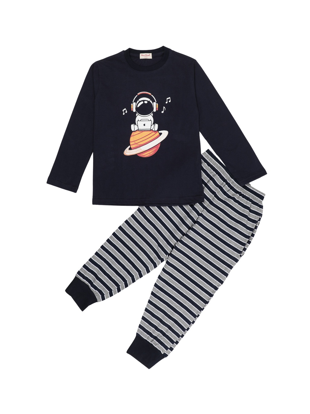 

Ninos Dreams Boys Astronaut Printed Pure Cotton Night Suit, Navy blue