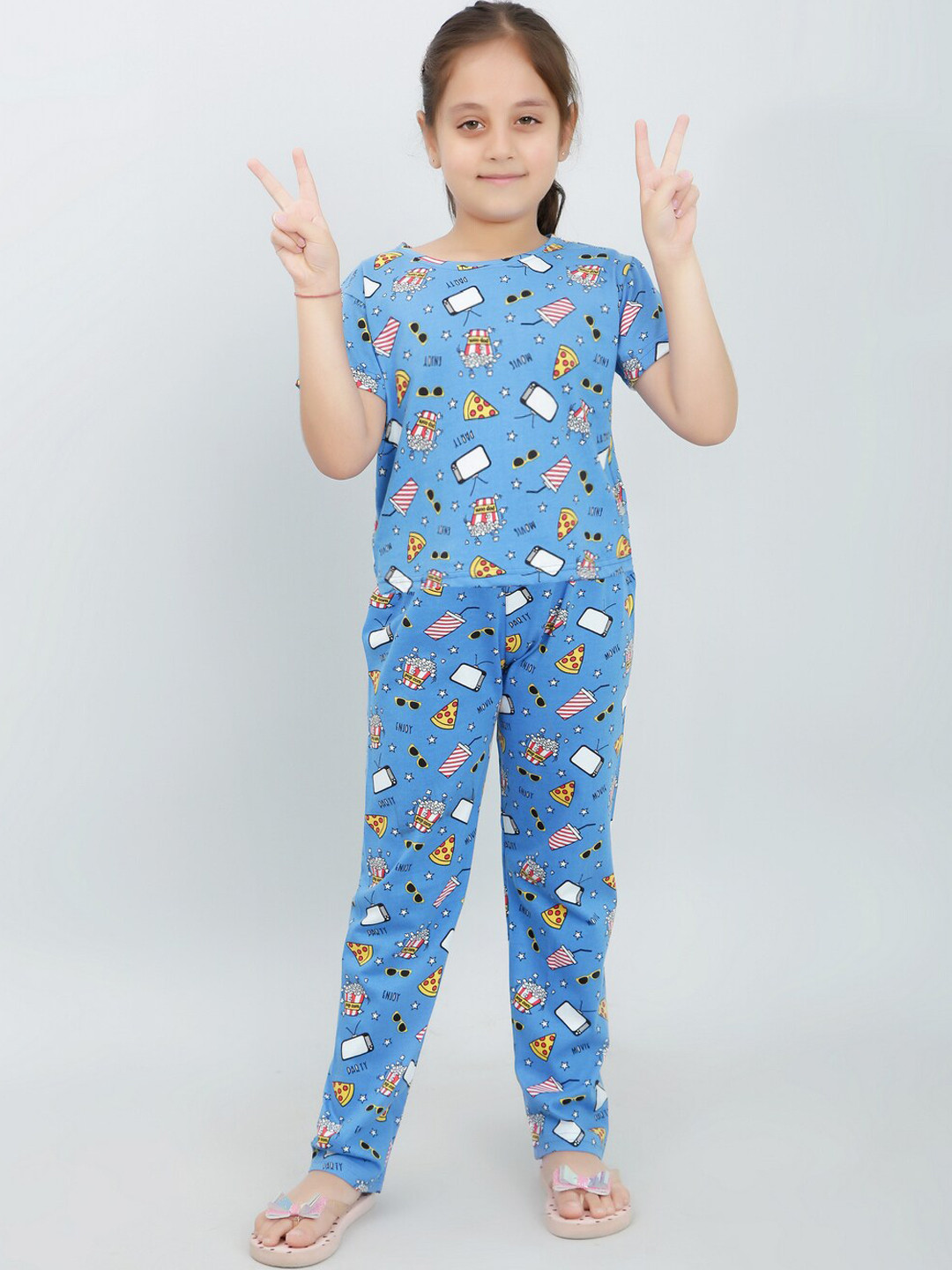 

Ninos Dreams Kids Conversational Printed Pure Cotton Night suit, Blue