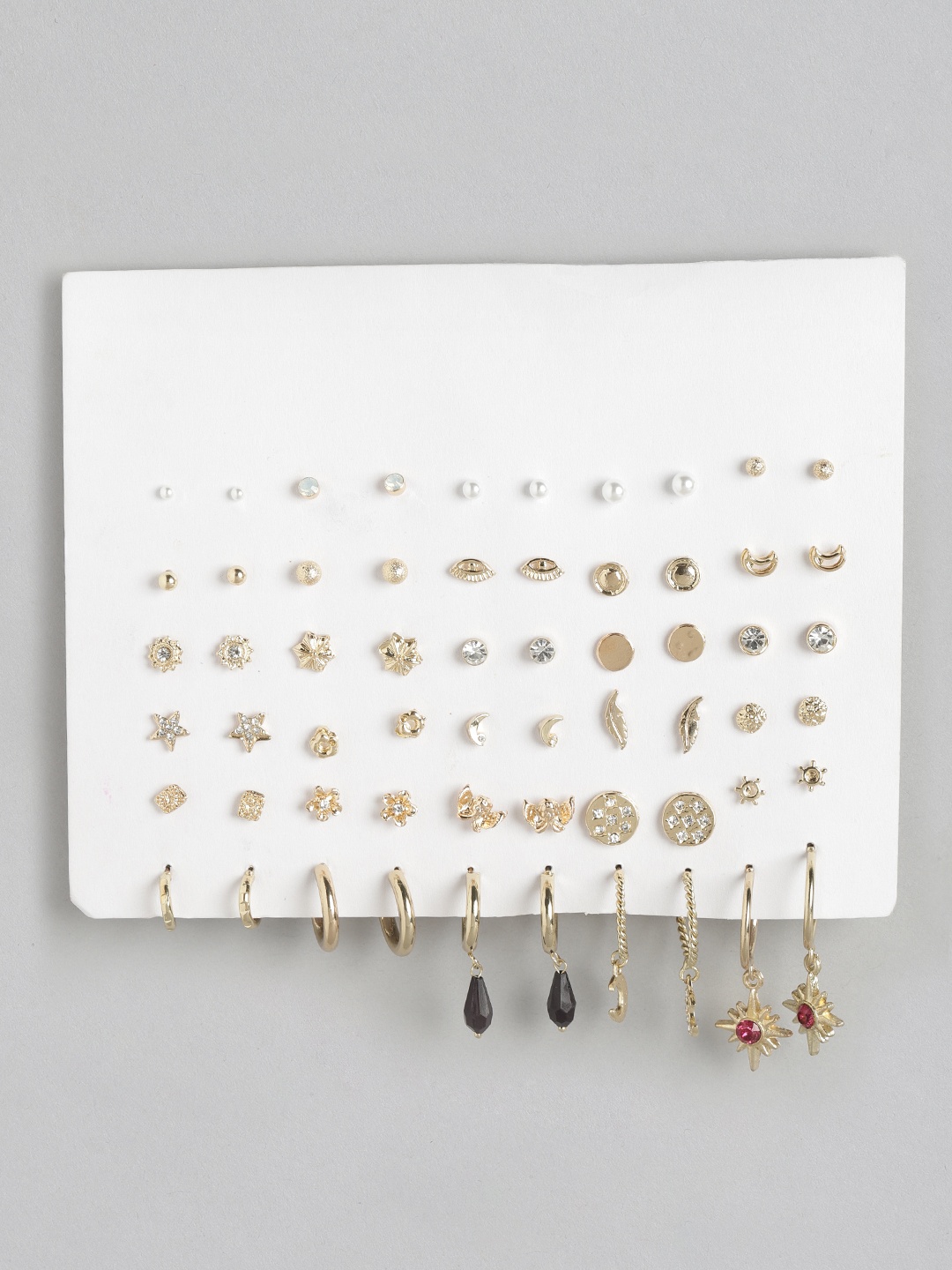 

DressBerry Set of 30 Gold-Toned & White Contemporary Earrings