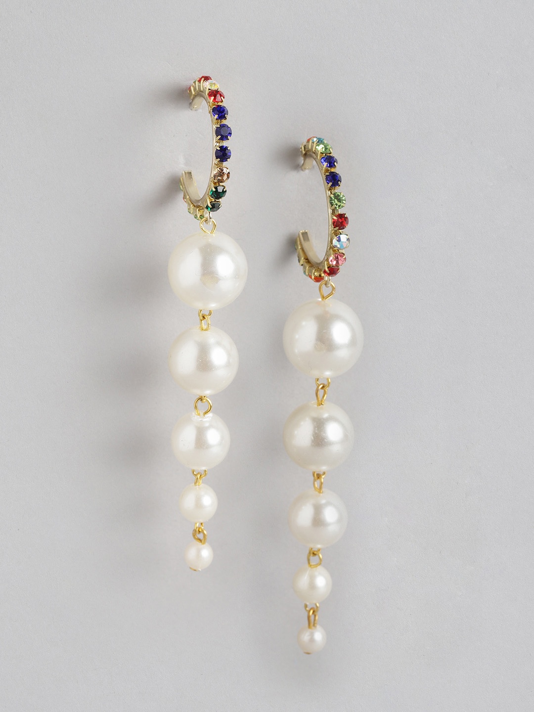 

DressBerry Stone Studded Circular Drop Earrings, Off white