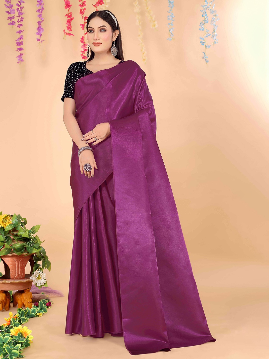 

SAADHVI No Border Art Silk Saree, Purple