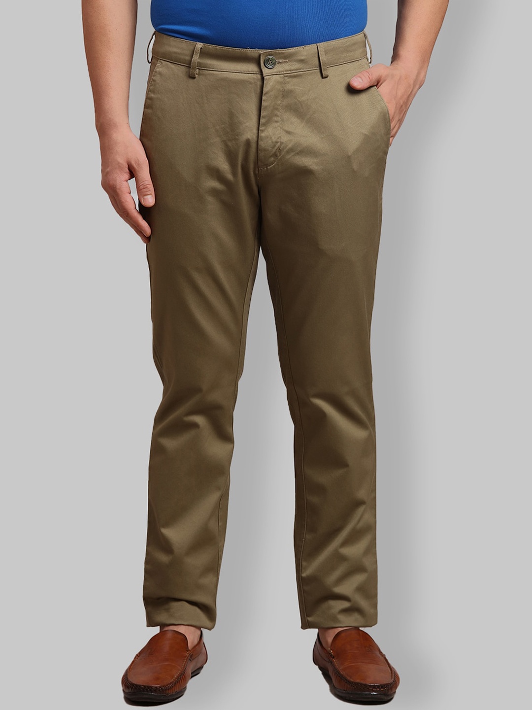 

ColorPlus Men Mid Rise Cotton Chinos Trousers, Green