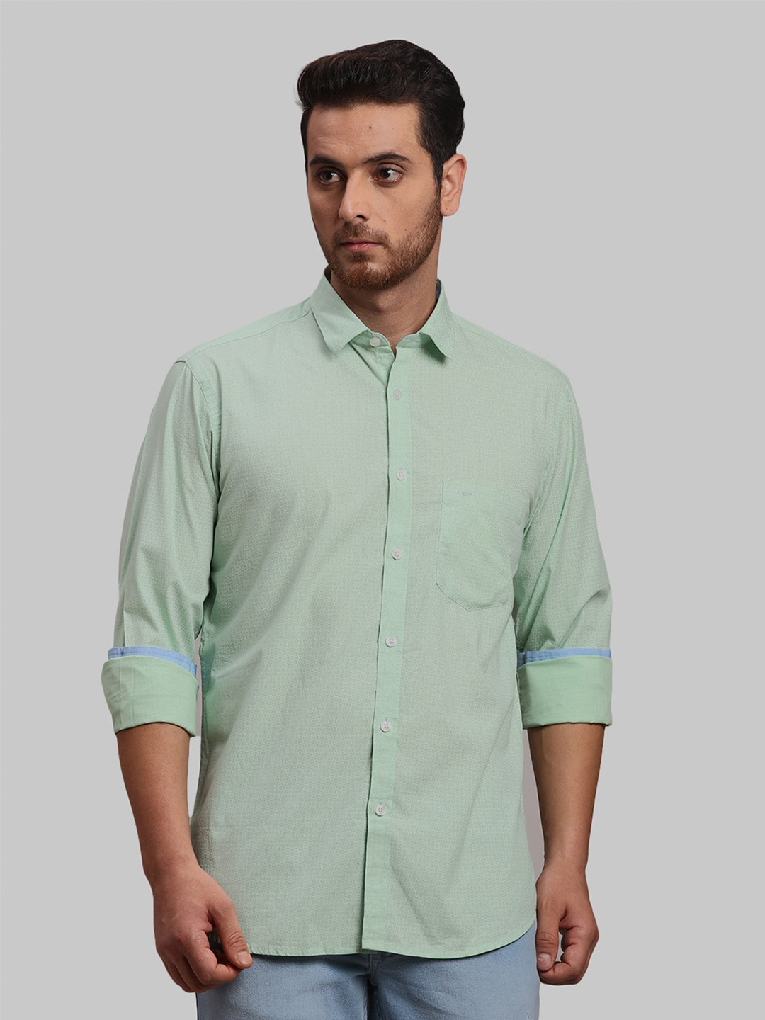 

ColorPlus Men Tailored Fit Opaque Printed Cotton Formal Shirt, Green