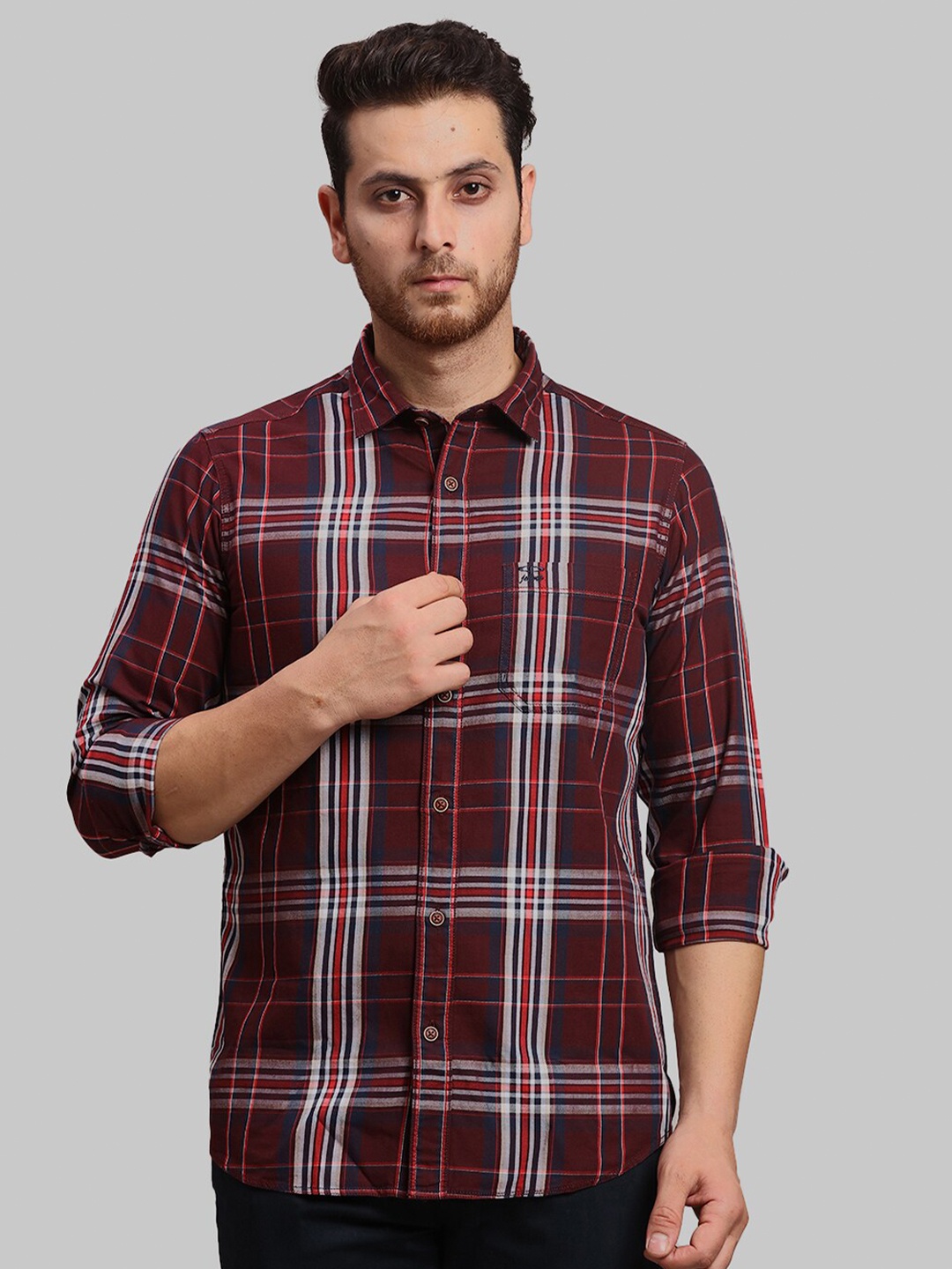 

ColorPlus Men Opaque Checked Cotton Casual Shirt, Maroon