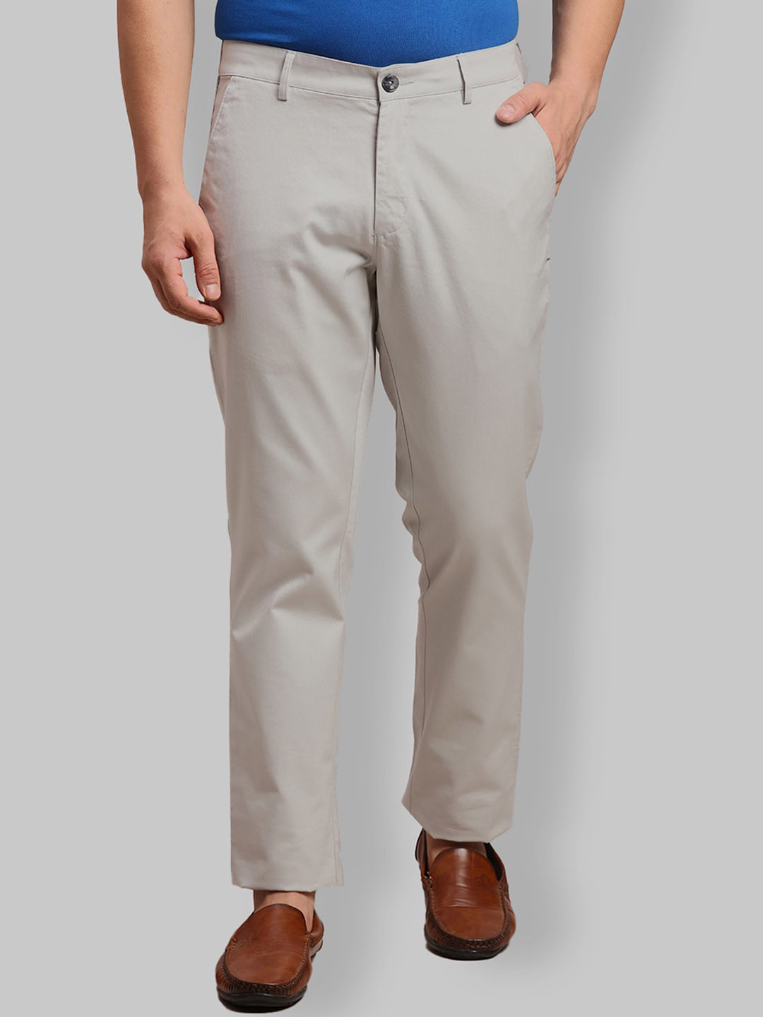 

ColorPlus Men Mid Rise Cotton Chinos Trousers, Grey