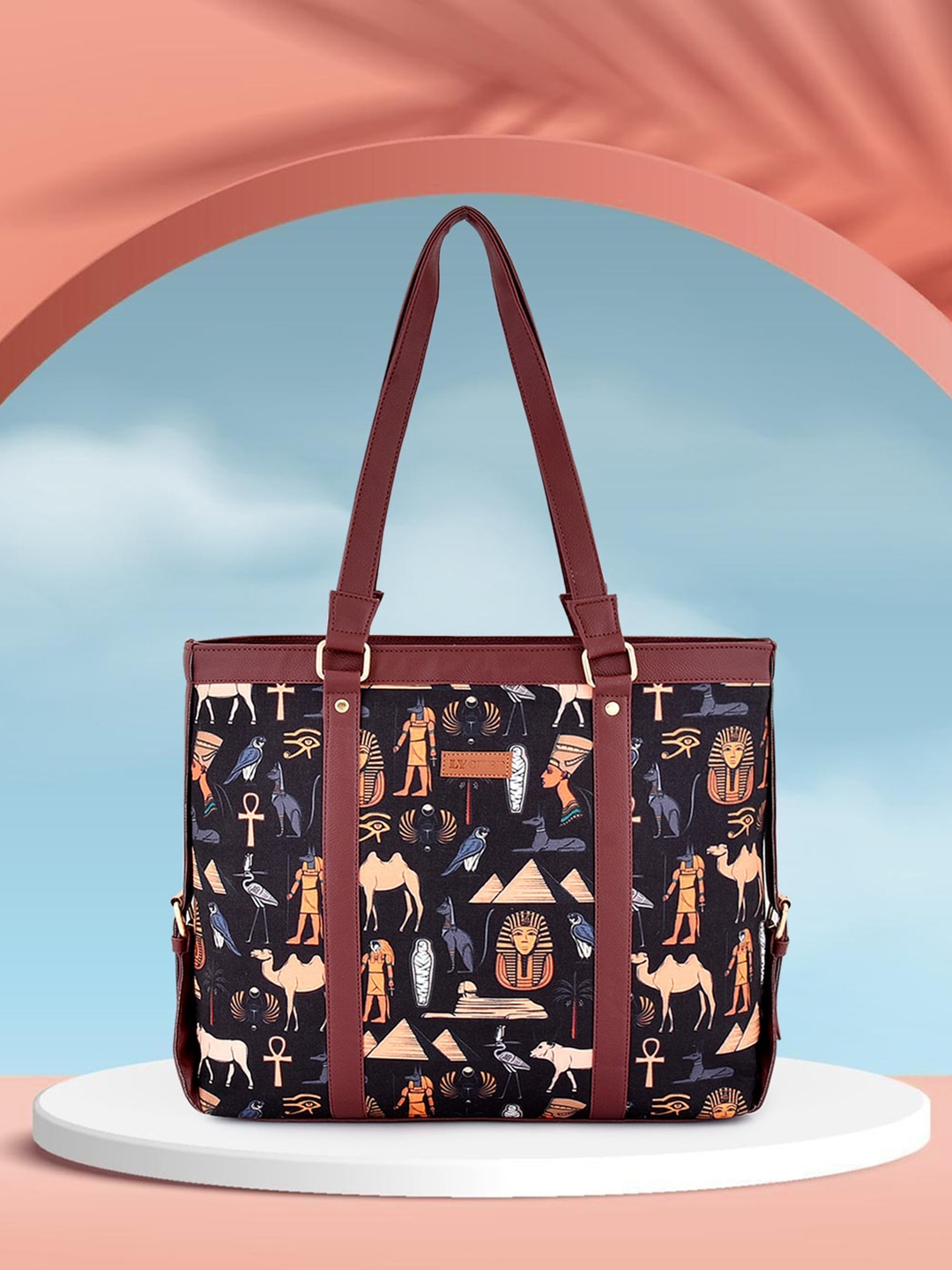 

Lychee bags Graphic Printed Canvas Shopper Bag, Brown