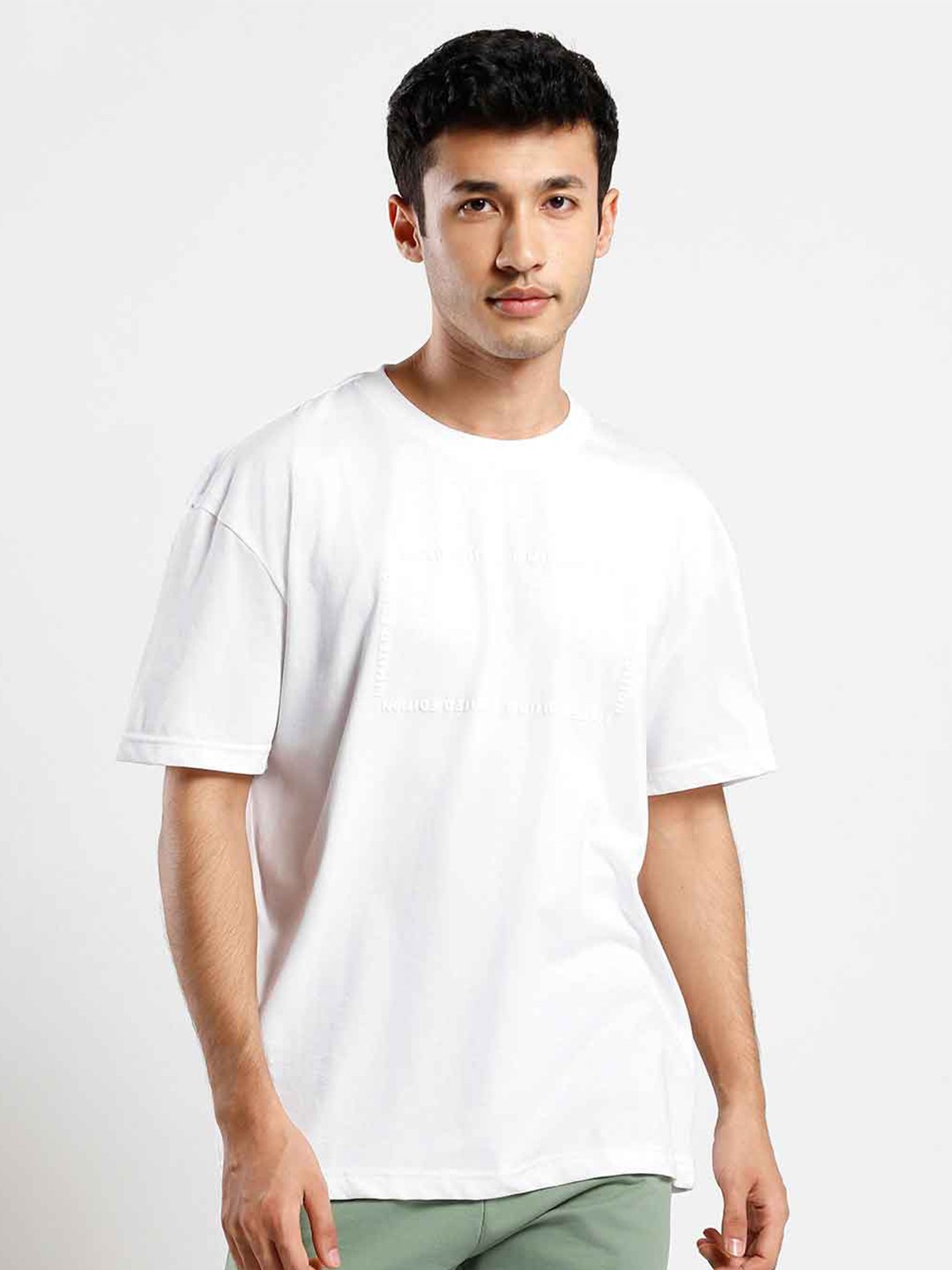 

NOBERO Typography Printed Drop Shoulder Sleeves Relaxed Fit T-shirt, White
