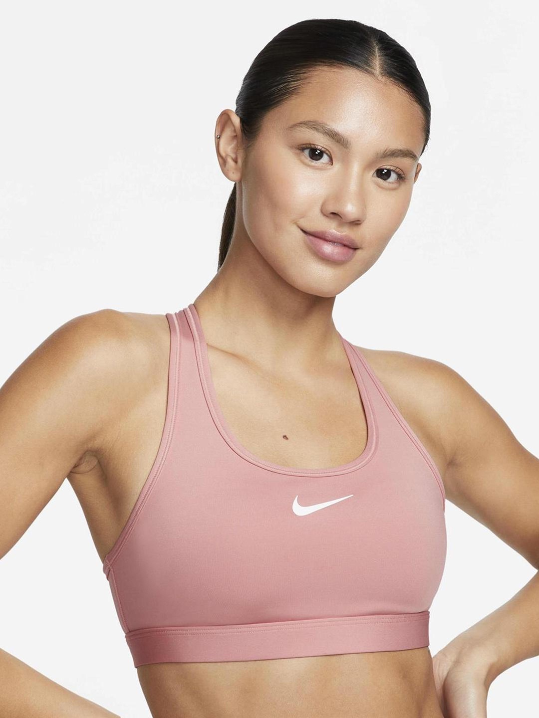 

Nike Swoosh Medium Support Padded Logo Printed Sports Bra, Black