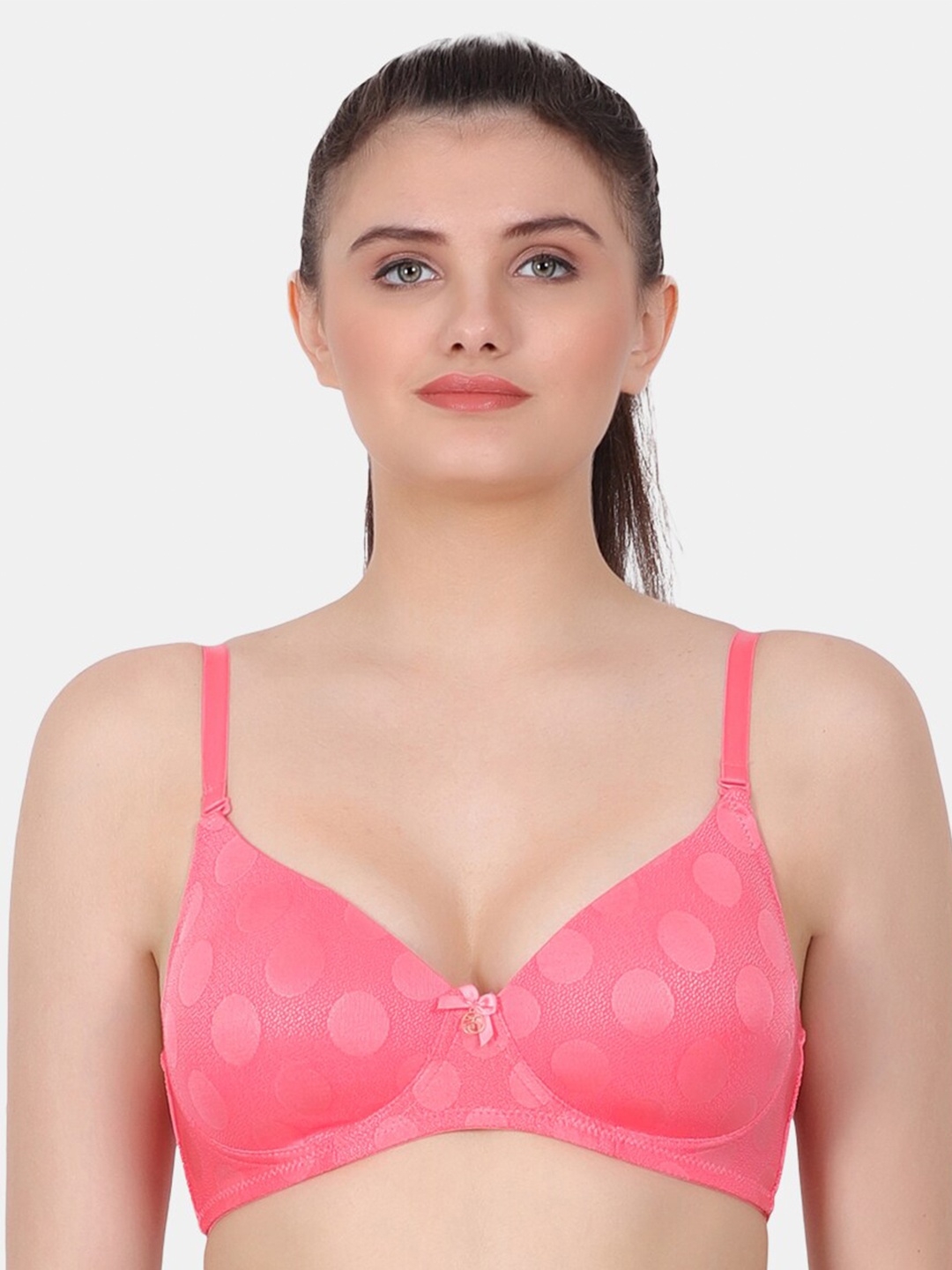 

Amour Secret Polka Dots Printed Full Coverage Lightly Padded Everyday Bra All Day Comfort, Pink