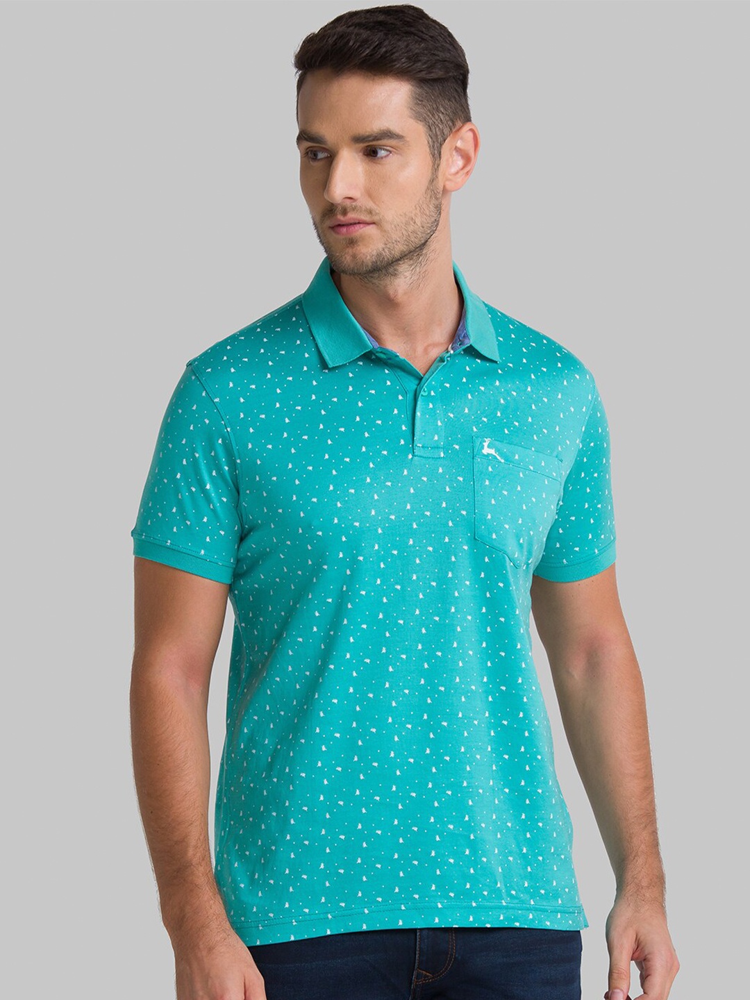 

Parx Floral Printed Polo Collar Knitted Cotton T-Shirt, Sea green