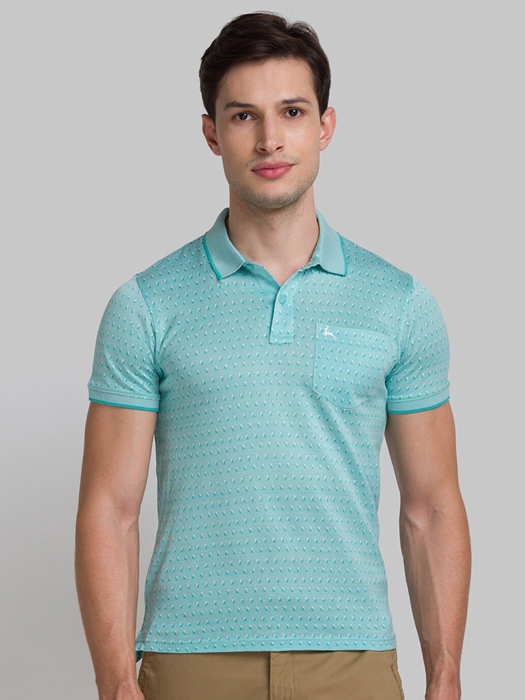 

Parx Self Design Polo Collar Knitted Cotton T-Shirt, Sea green