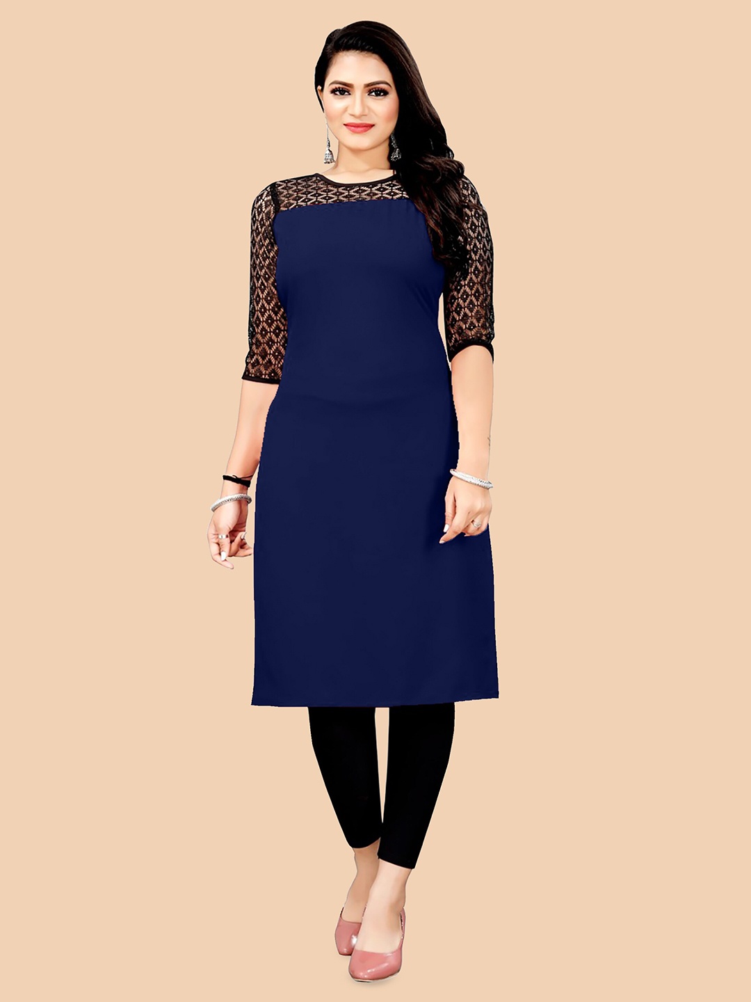 

Dream Beauty Fashion Yoke Design Straight Kurta, Navy blue