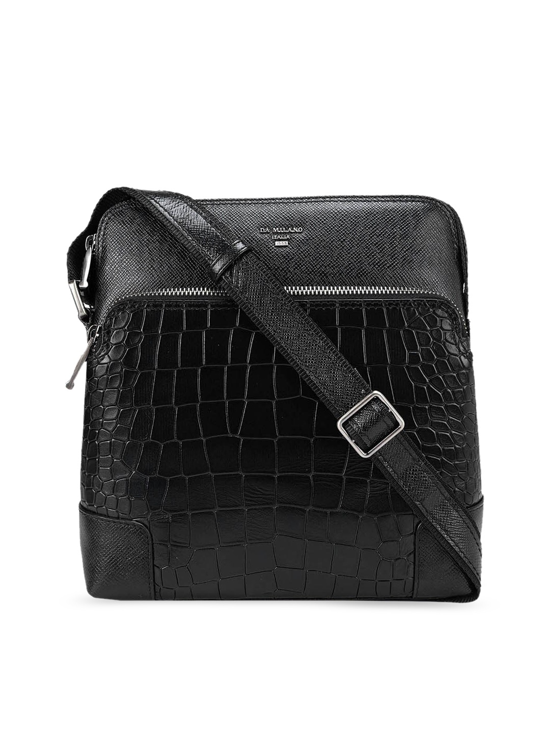 

Da Milano Black Textured Leather Messenger Bag