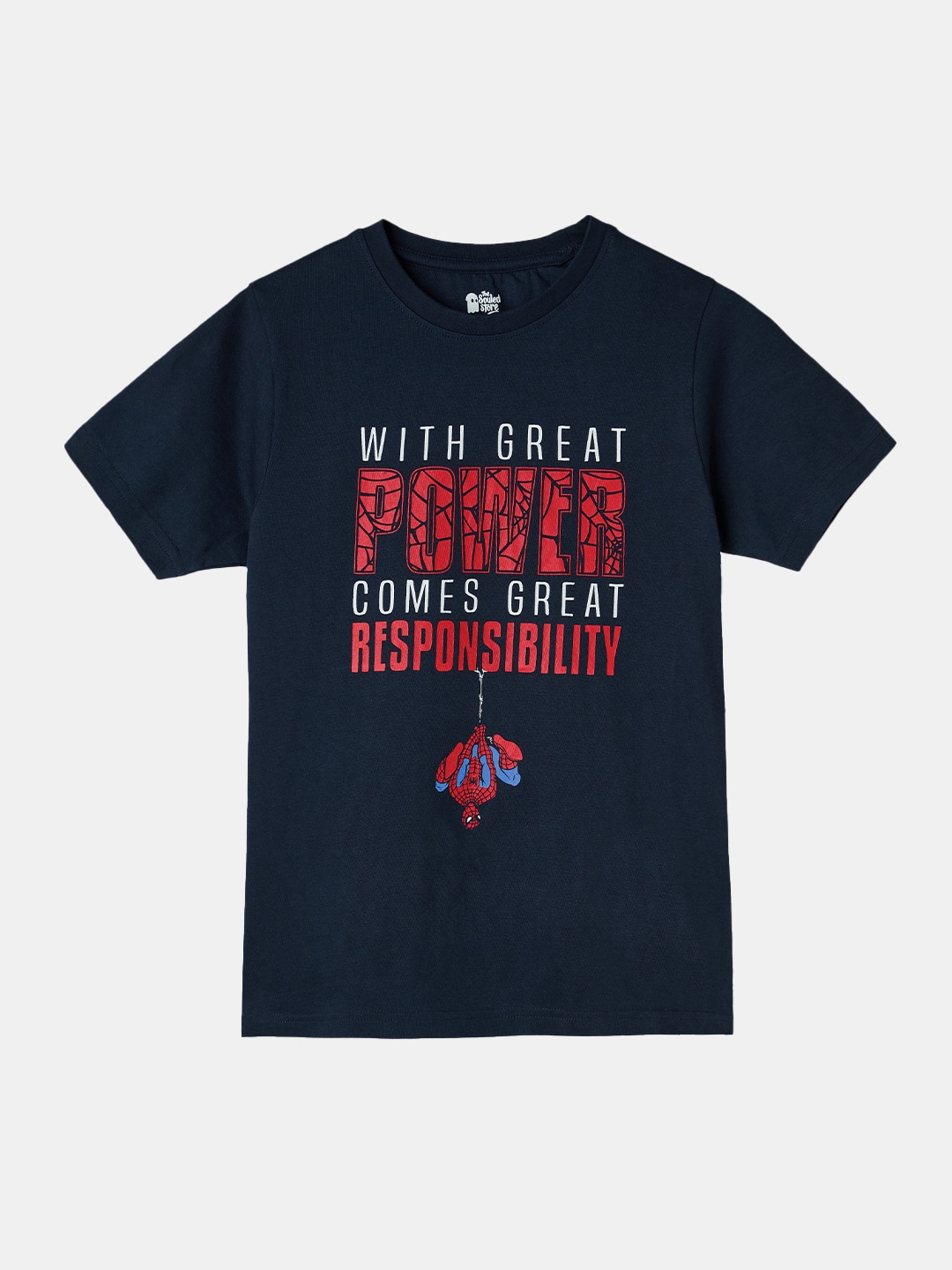 

The Souled Store Boys Navy Blue & Red & White Typography Printed Pure Cotton T-shirt